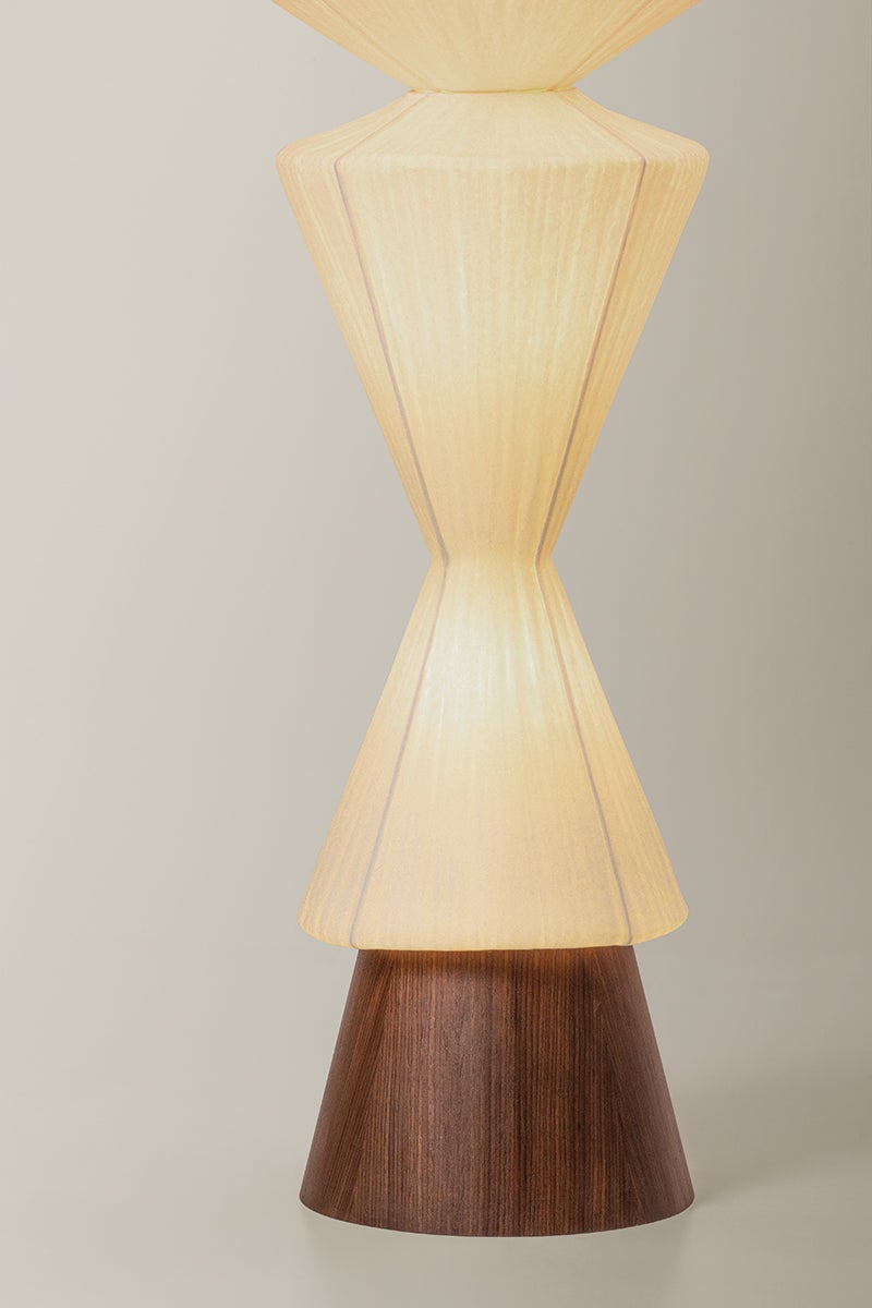 Greendale Floor Lamp in aged brass shown from a second angle to highlight the stem, base, and shade proportions.