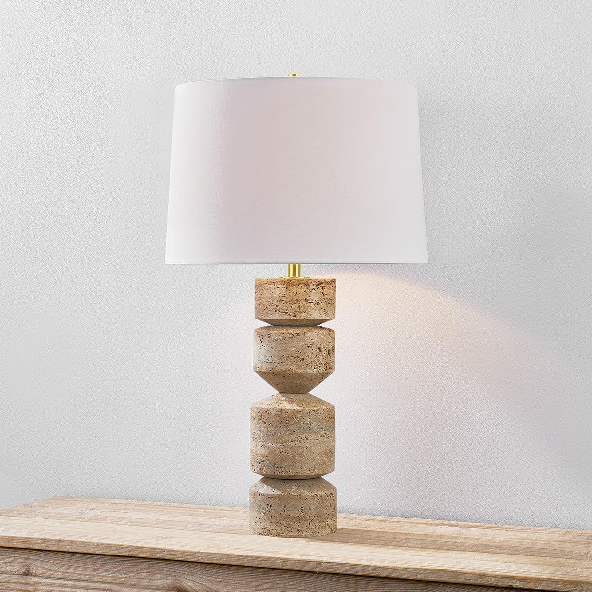Galeville Table Lamp in aged brass shown from the front to reveal the base and shade proportions.