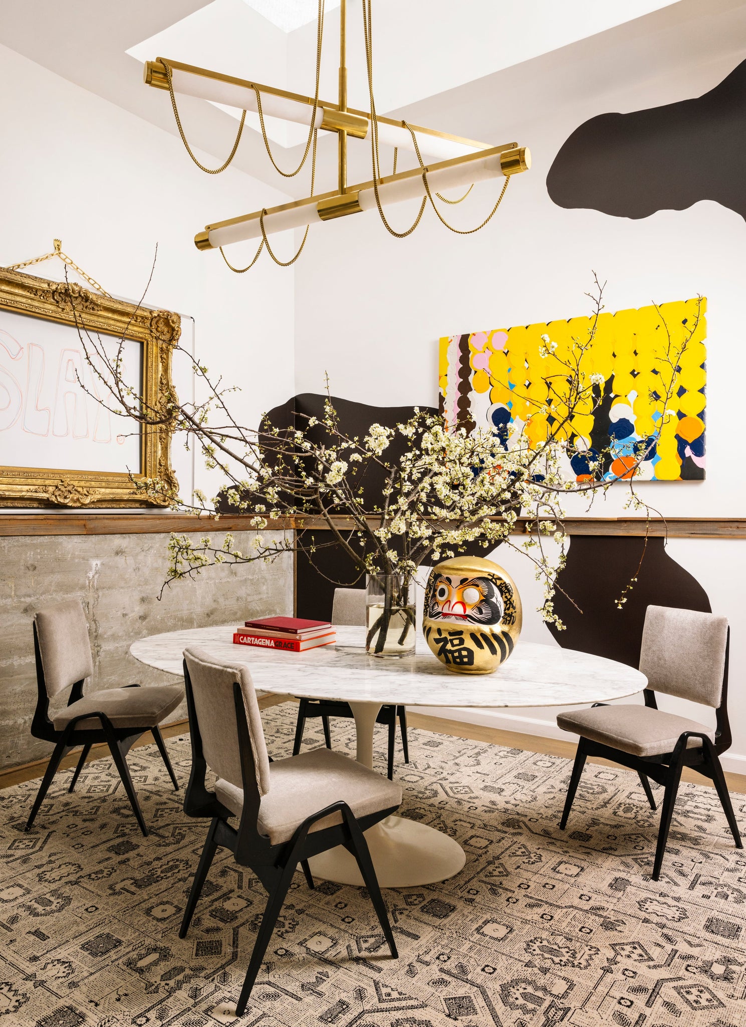 Lariat Chandelier styled in a formal living room for warm, layered light at Laurie Yapp Home.