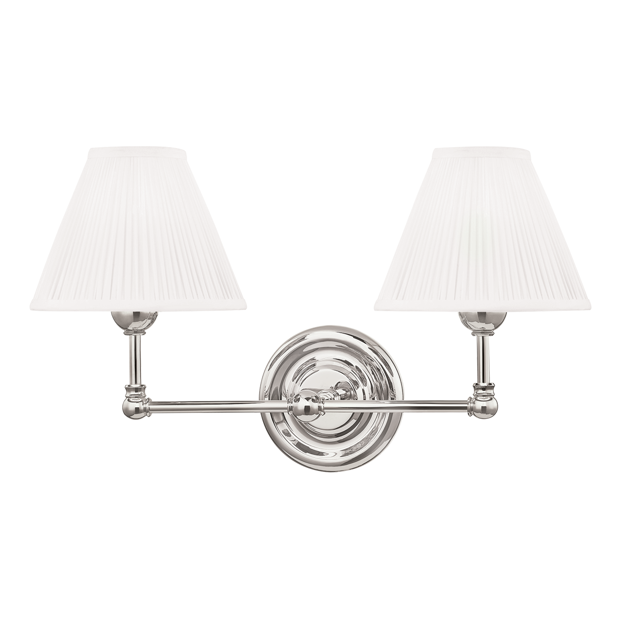 Classic No.1 Wall Sconce (Metal Shade) 18.25" x 10.5" in polished nickel shown from the front to reveal the arm curve and shade silhouette.