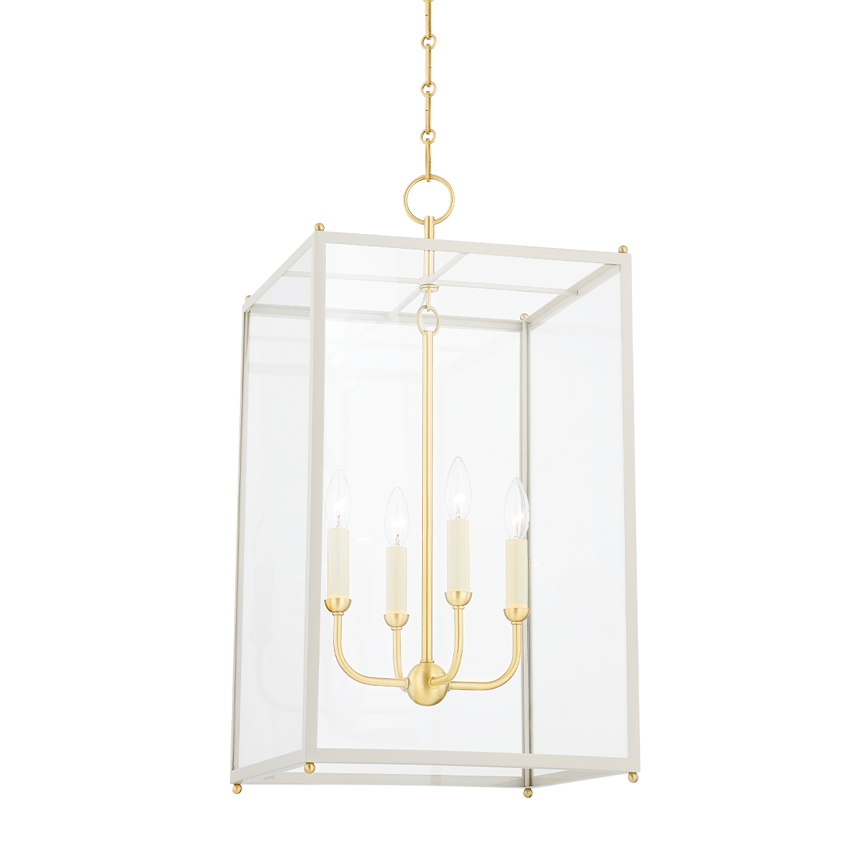 Chaselton Lantern 15" in aged brass shown from a second angle to highlight the frame and glass panel detail.