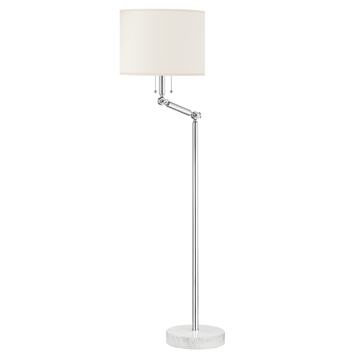 Essex Floor Lamp in polished nickel shown from a second angle to highlight the stem, base, and shade proportions.