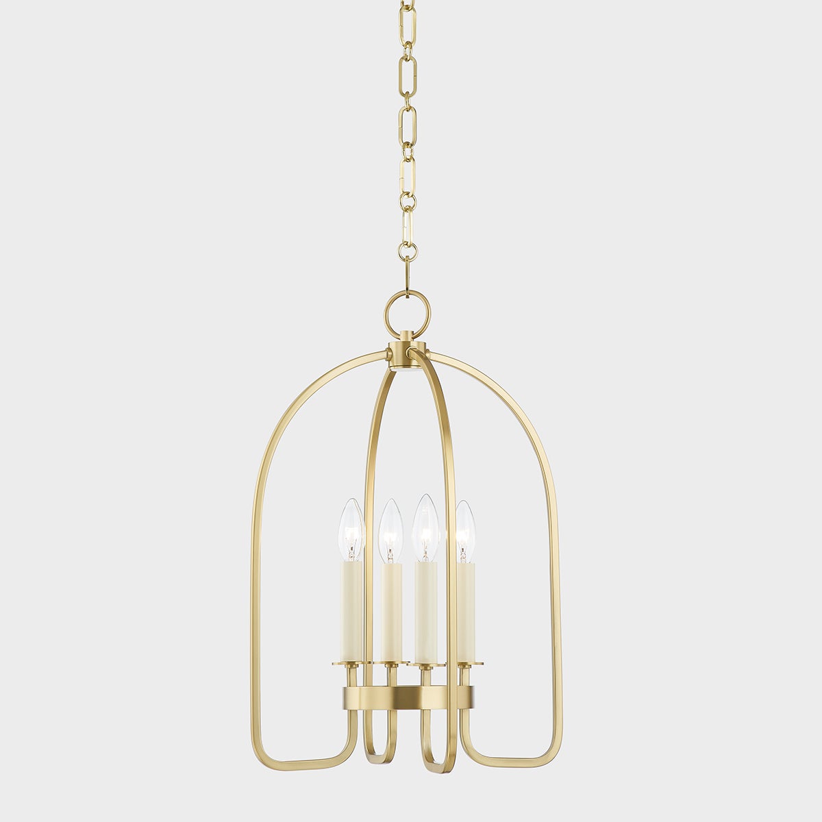 Oakville Lantern 14.25" in aged brass shown from a second angle to highlight the frame and glass panel detail.