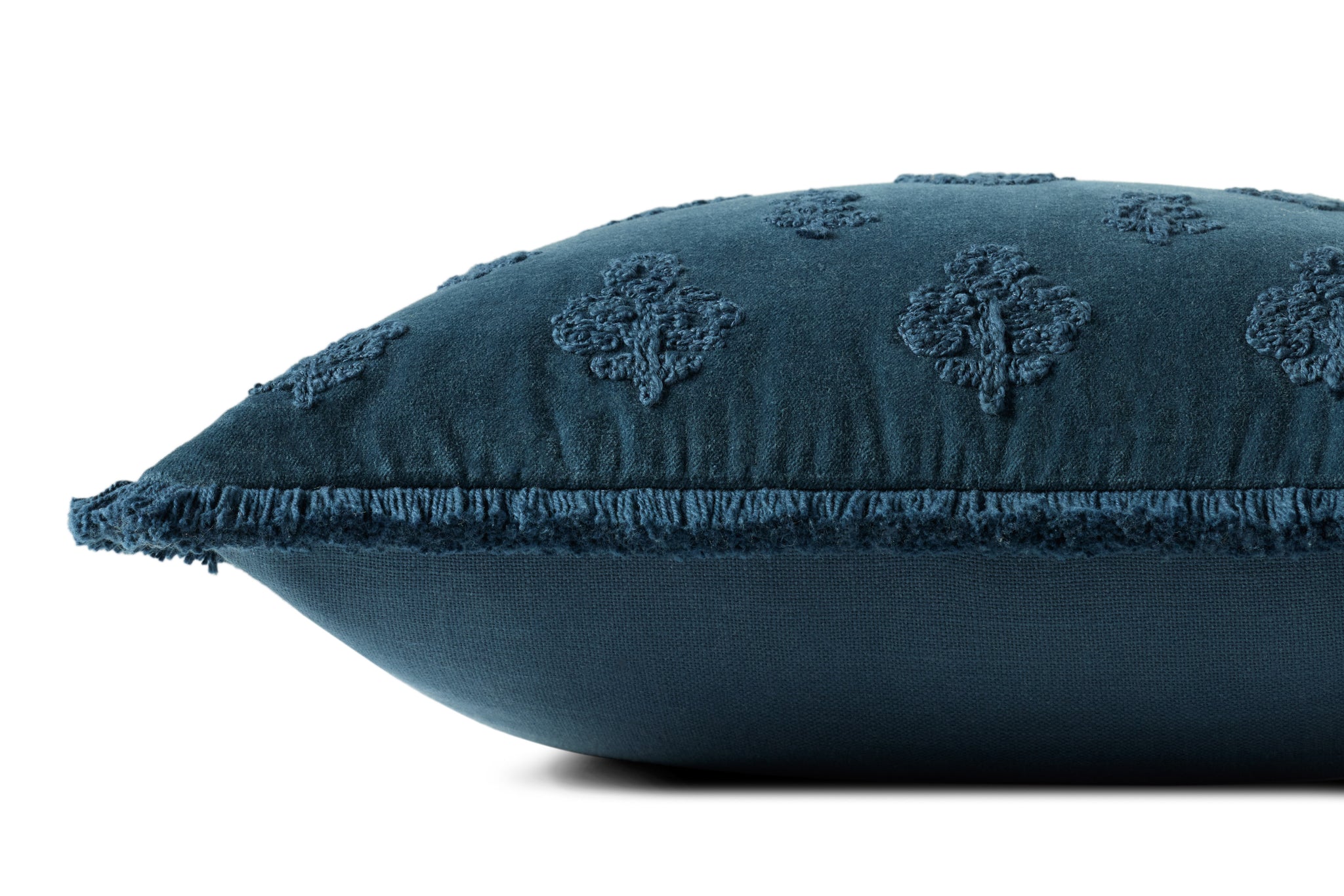 Darla Navy Pillow shown from a different angle to reveal its pattern.