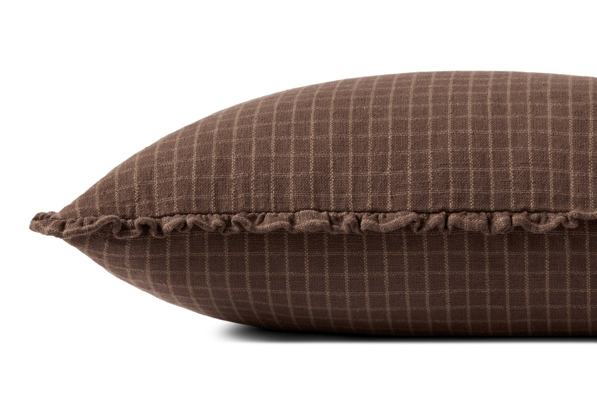 Dinah Chocolate / Latte Pillow shown from a different angle to reveal its pattern.