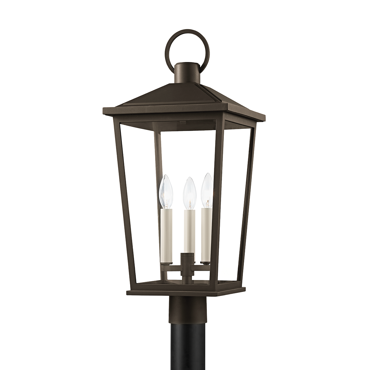 Soren Exterior Post shown from a second angle to highlight the lantern frame and glass panel detail.