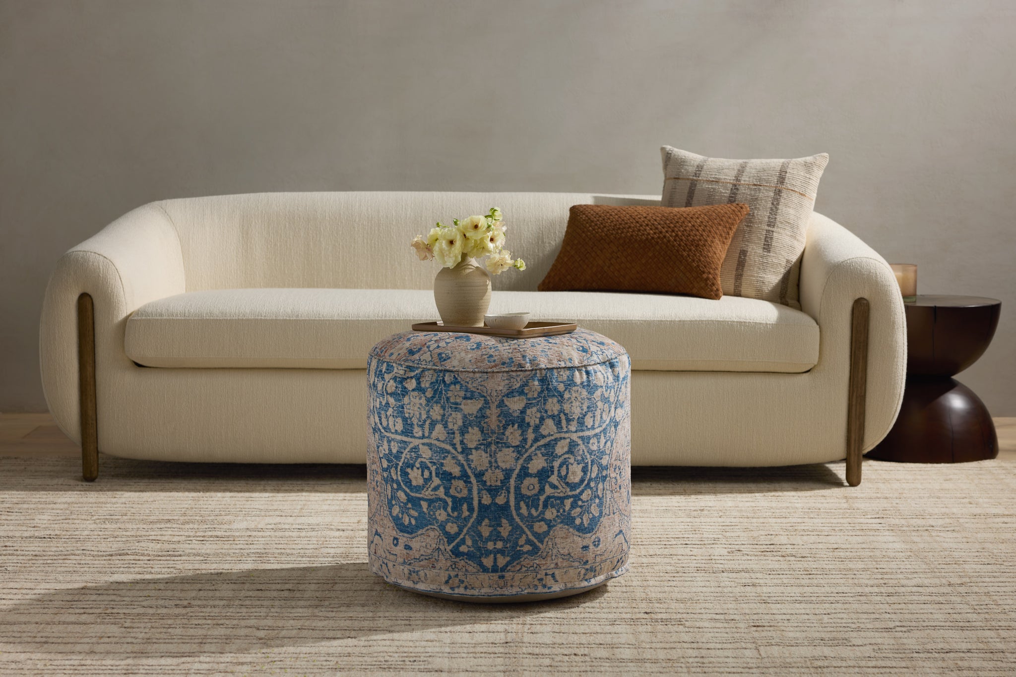 Blue / Tangerine Pouf shown from another angle.