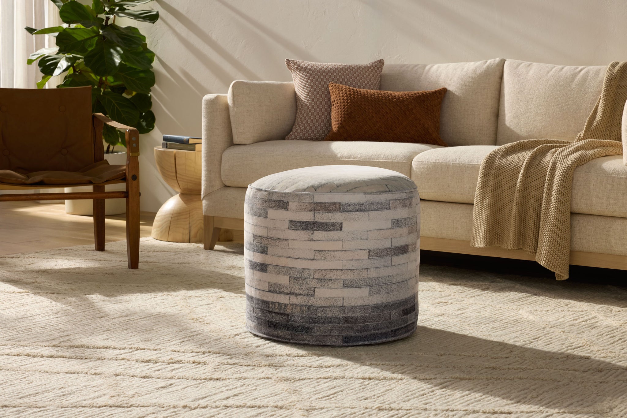 Ivory / Grey Pouf shown from another angle.