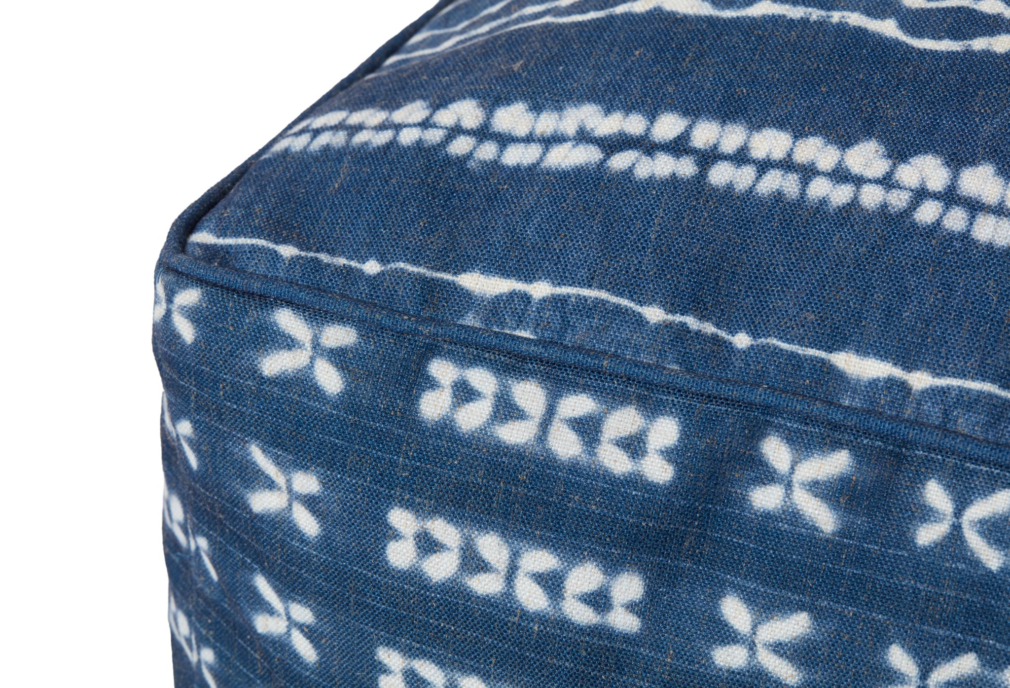 Indigo / Ivory Pouf (Pattern 1) shown from another angle.