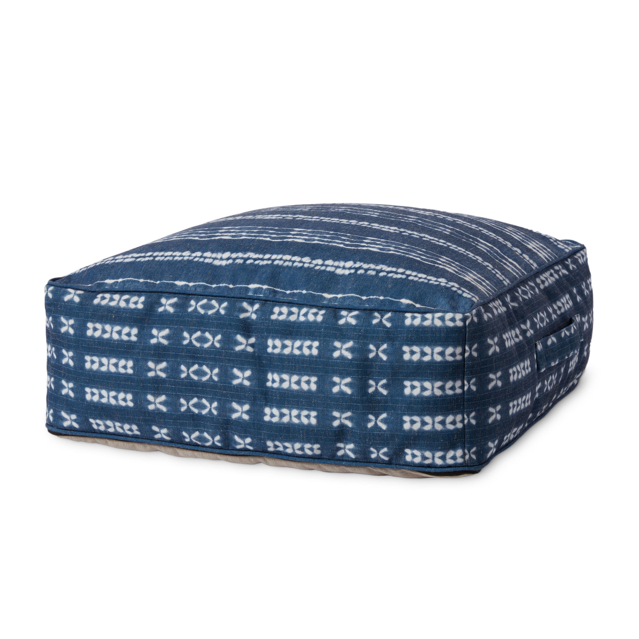 Indigo / Ivory Pouf (Pattern 1) — a Loloi pouf at Laurie Yapp Home.