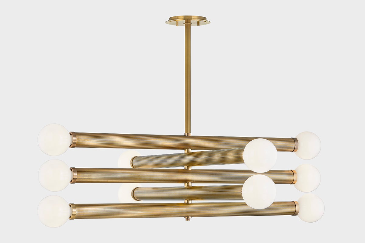 Pienza Chandelier shown from a second angle to highlight the frame, arms, and shade detail.