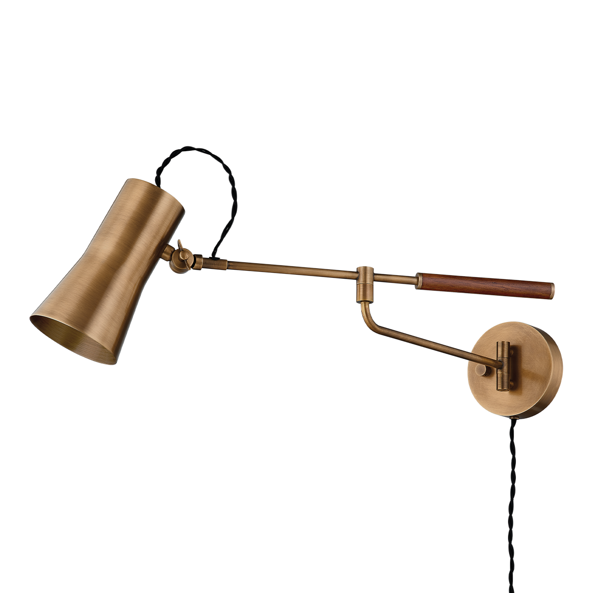 Novel Plug-In Sconce shown from a second angle to highlight the arm profile and shade silhouette.