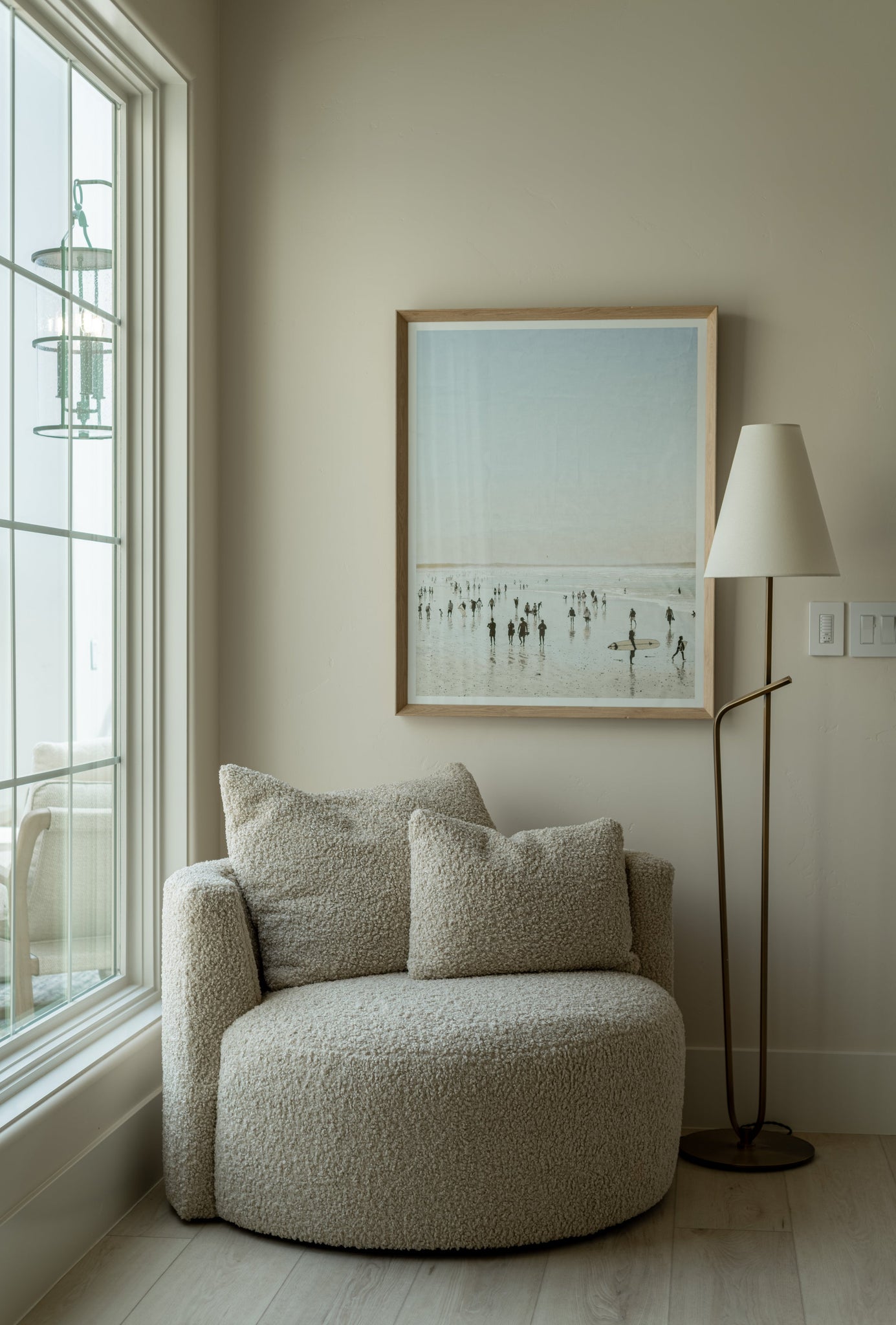 Pearce Floor Lamp styled in a living room corner for warm, layered light at Laurie Yapp Home.