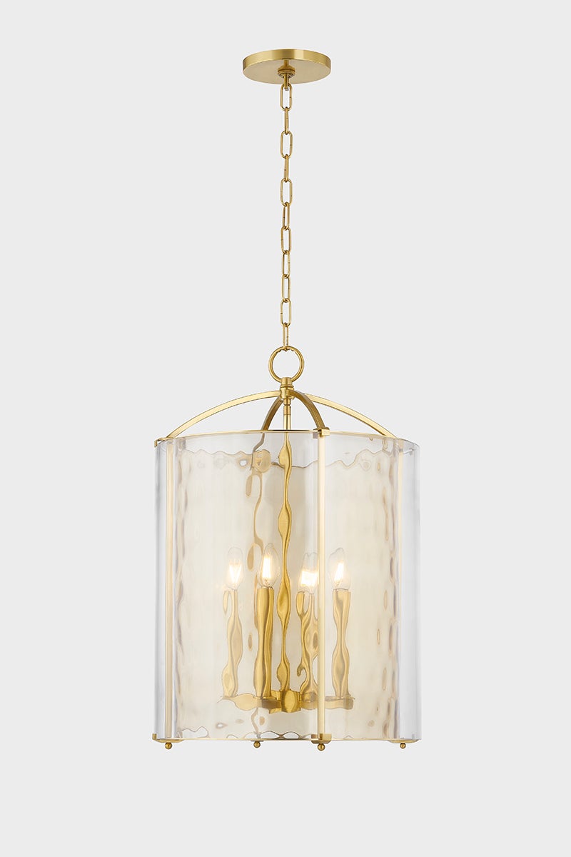 Ramsey Lantern 18" in aged brass shown from a second angle to highlight the frame and glass panel detail.