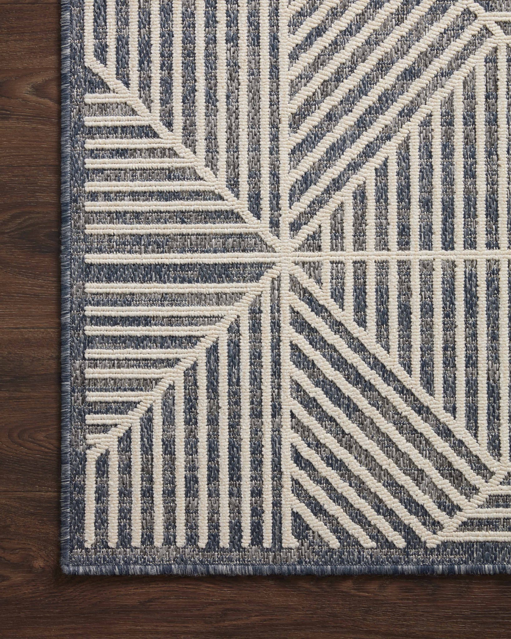Rainier Denim / Ivory (Pattern 1) shown from a different angle to reveal its pattern.