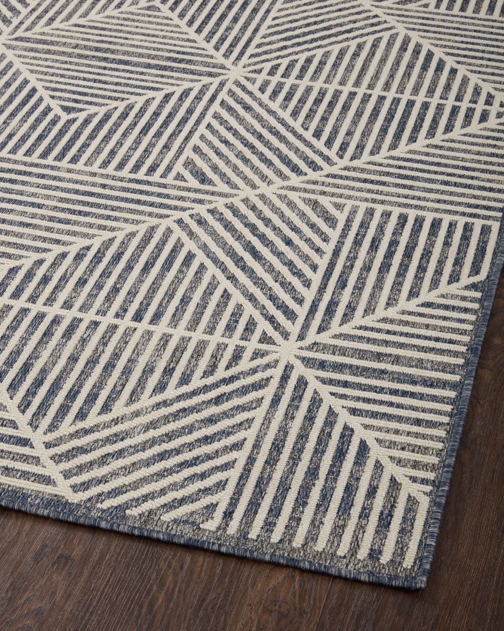 Rainier Denim / Ivory (Pattern 1) shown from a different angle to reveal its pattern.