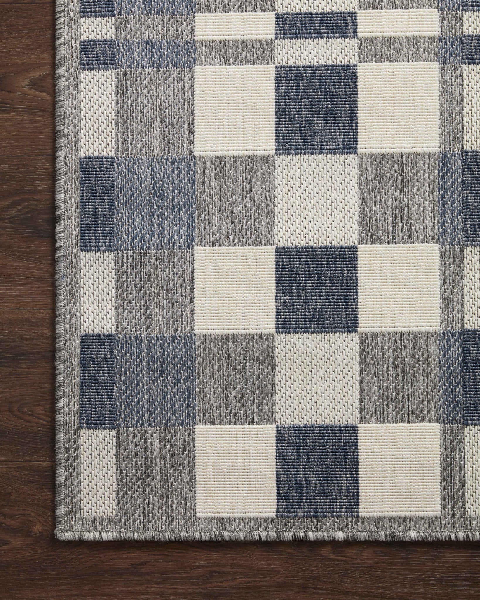 Rainier Ivory / Denim shown from a different angle to reveal its pattern.
