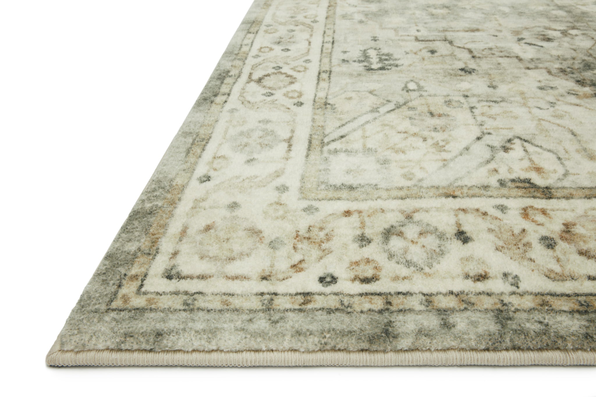 Rosette Sage / Beige shown from a different angle to reveal its pattern.