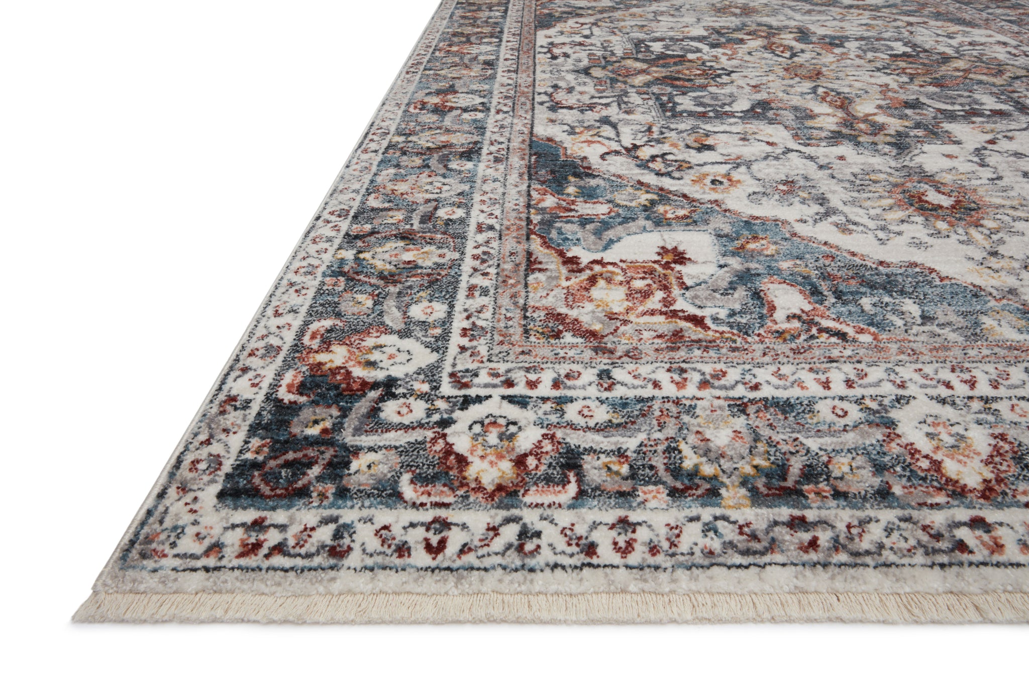 Samra Ivory / Denim shown from a different angle to reveal its pattern.