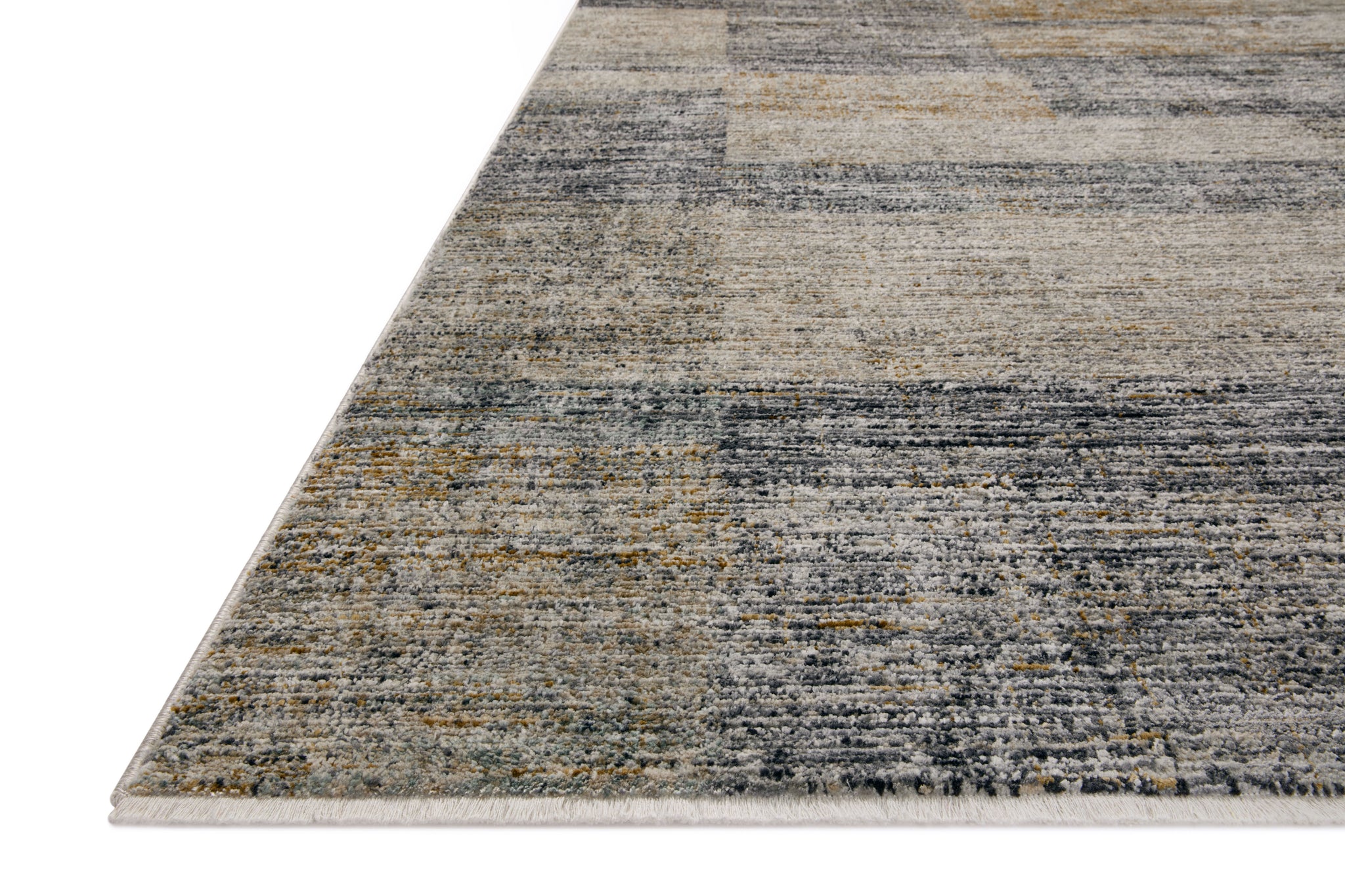 Side view of the Soho Grey / Gold rug.