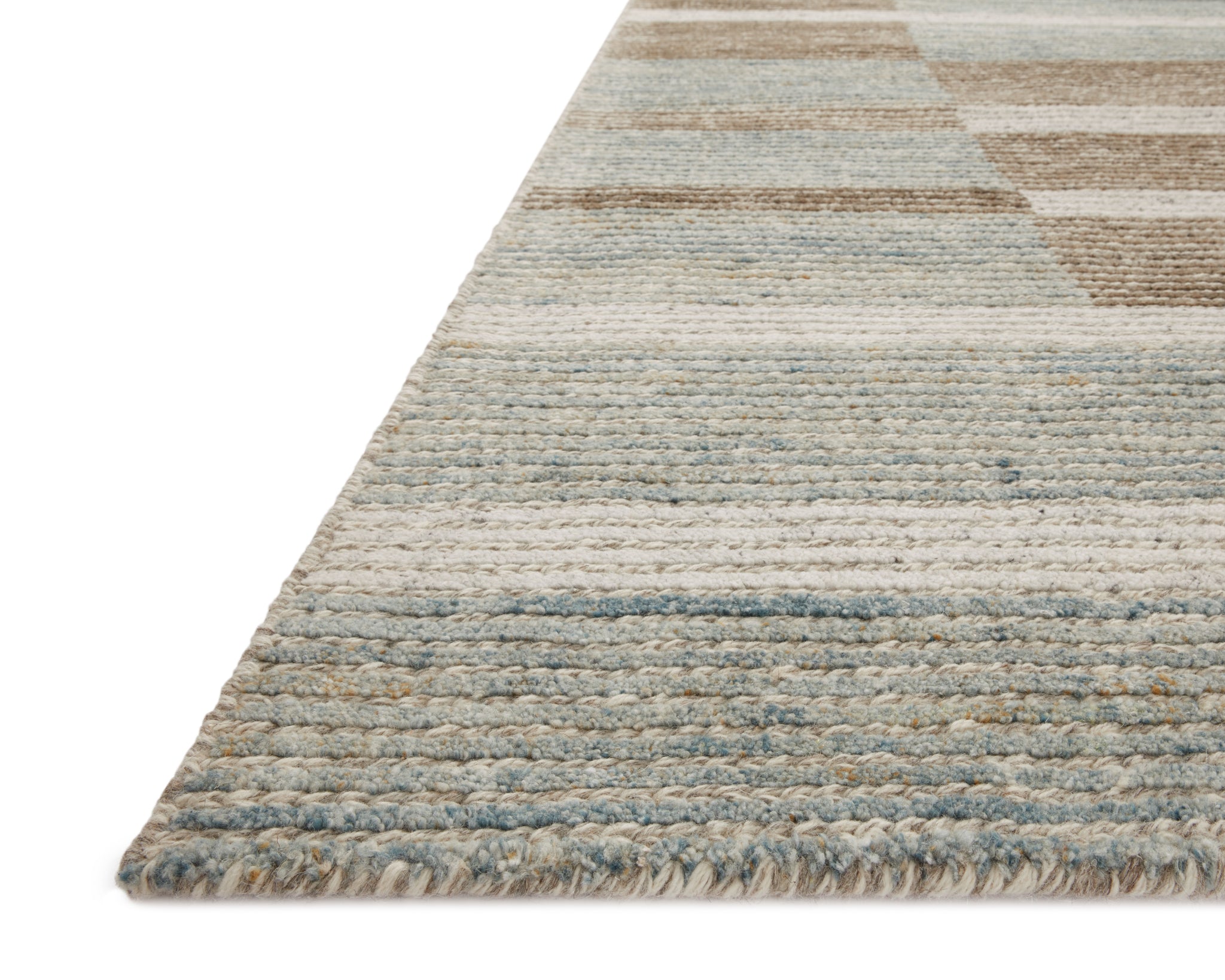 Side view of the Stiles Tobacco / Lagoon rug.
