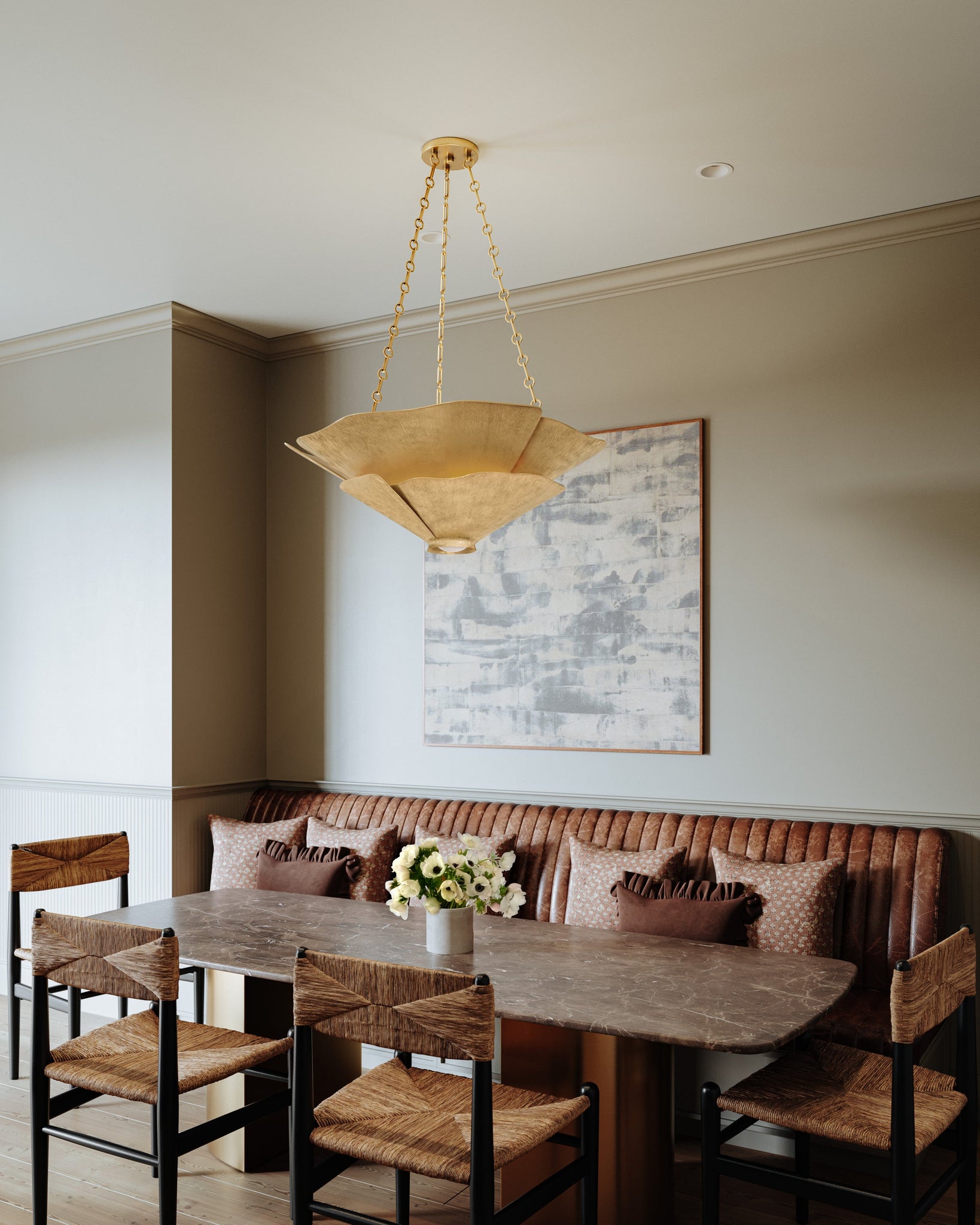Close-up of the Spring Valley Chandelier showing the frame, arms, and shade detail.