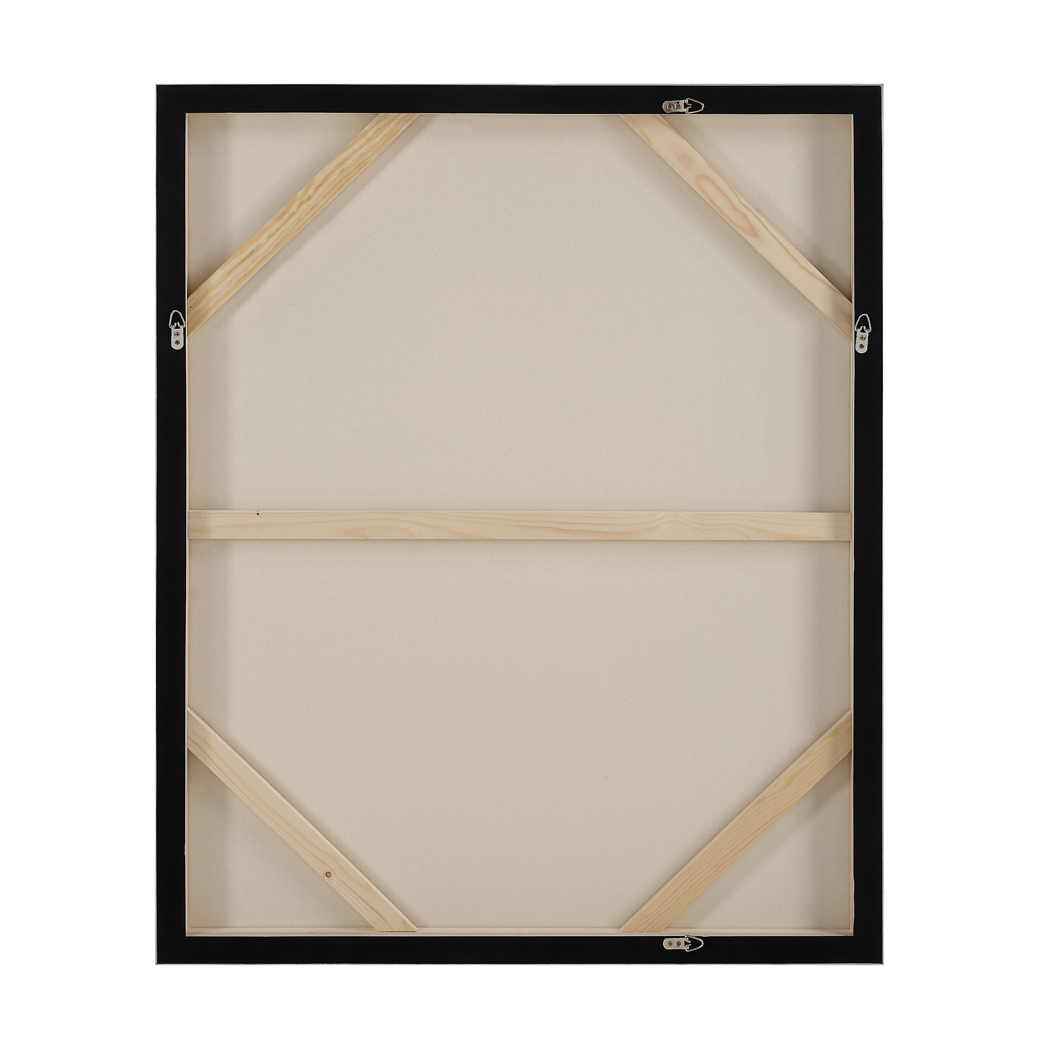 Back view of Naxos canvas art showing wooden frame and hanging hardware.