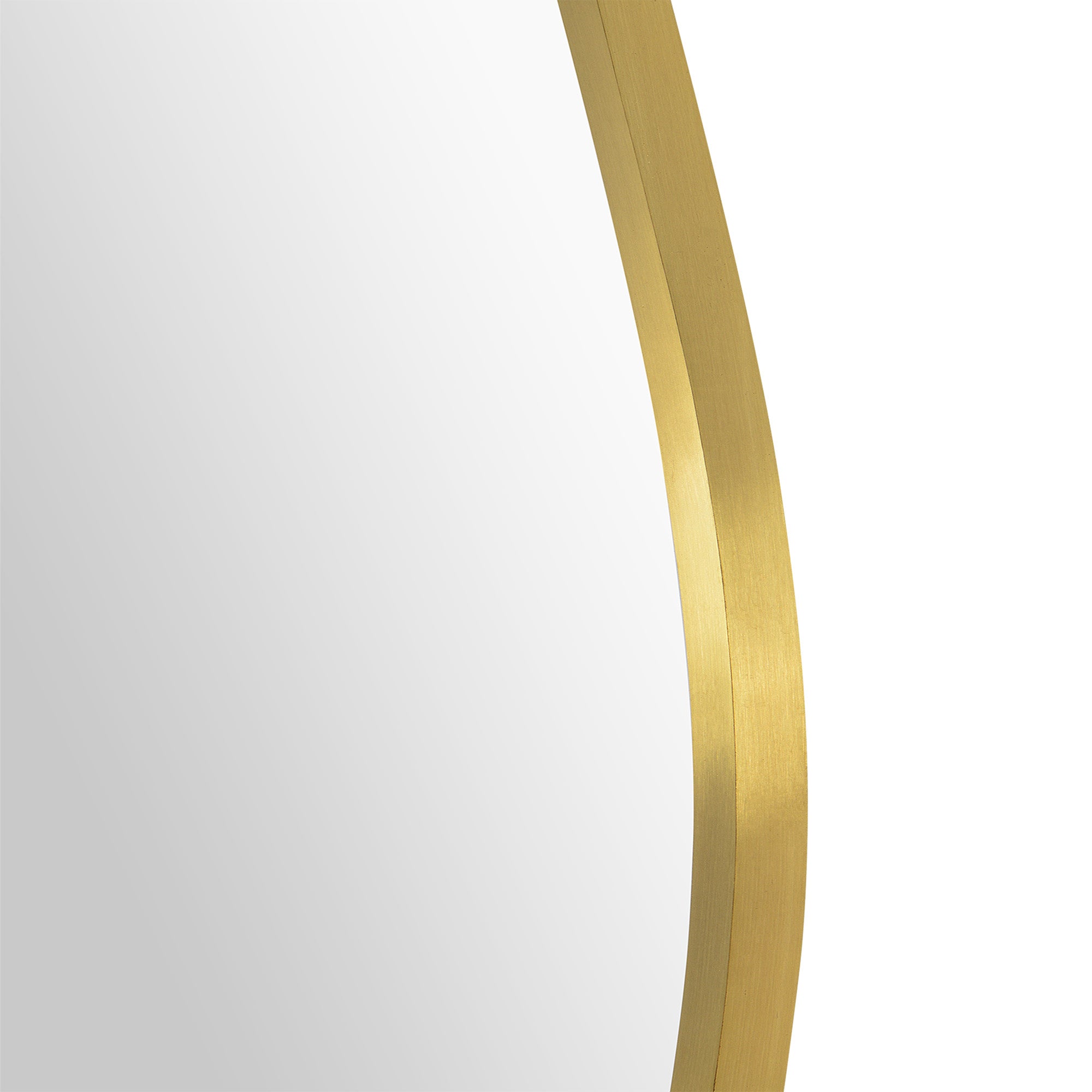 Close-up of Nucleus Wall Mirror's gold frame showcasing its smooth, curved edge.