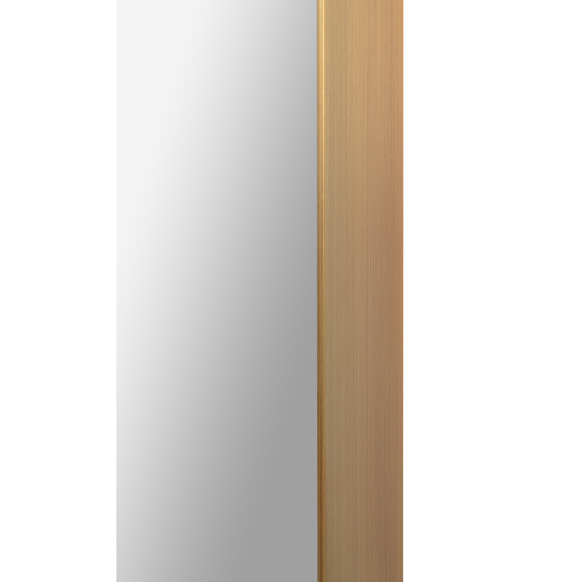 Edwin Wall Mirror with a sleek silver reflective surface and a brushed gold frame, showcasing a modern design.