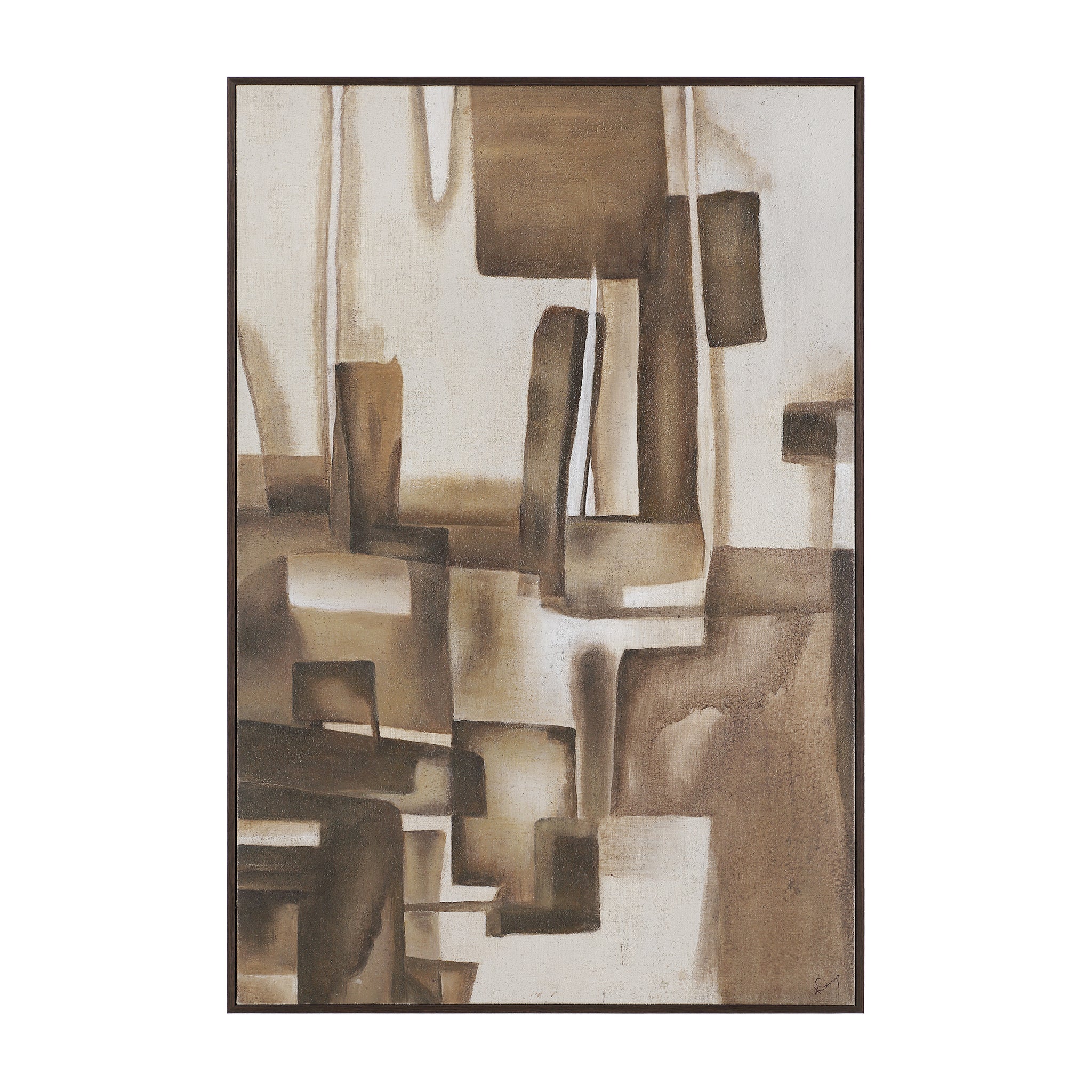 Iberis canvas art featuring abstract shapes in brown and beige tones.
