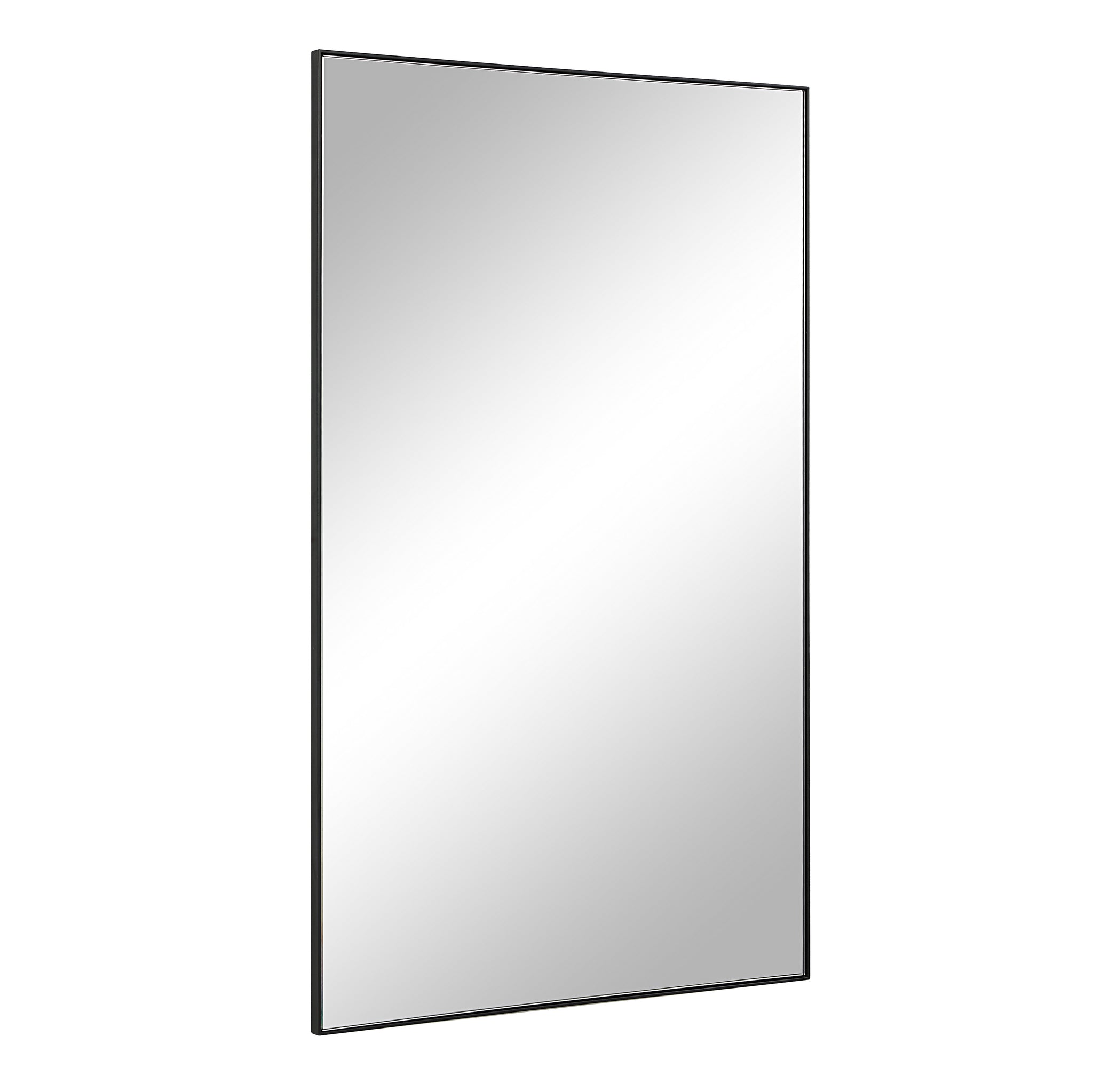 Loutro mirror by Renwil, angled view showcasing the black frame and reflective surface.