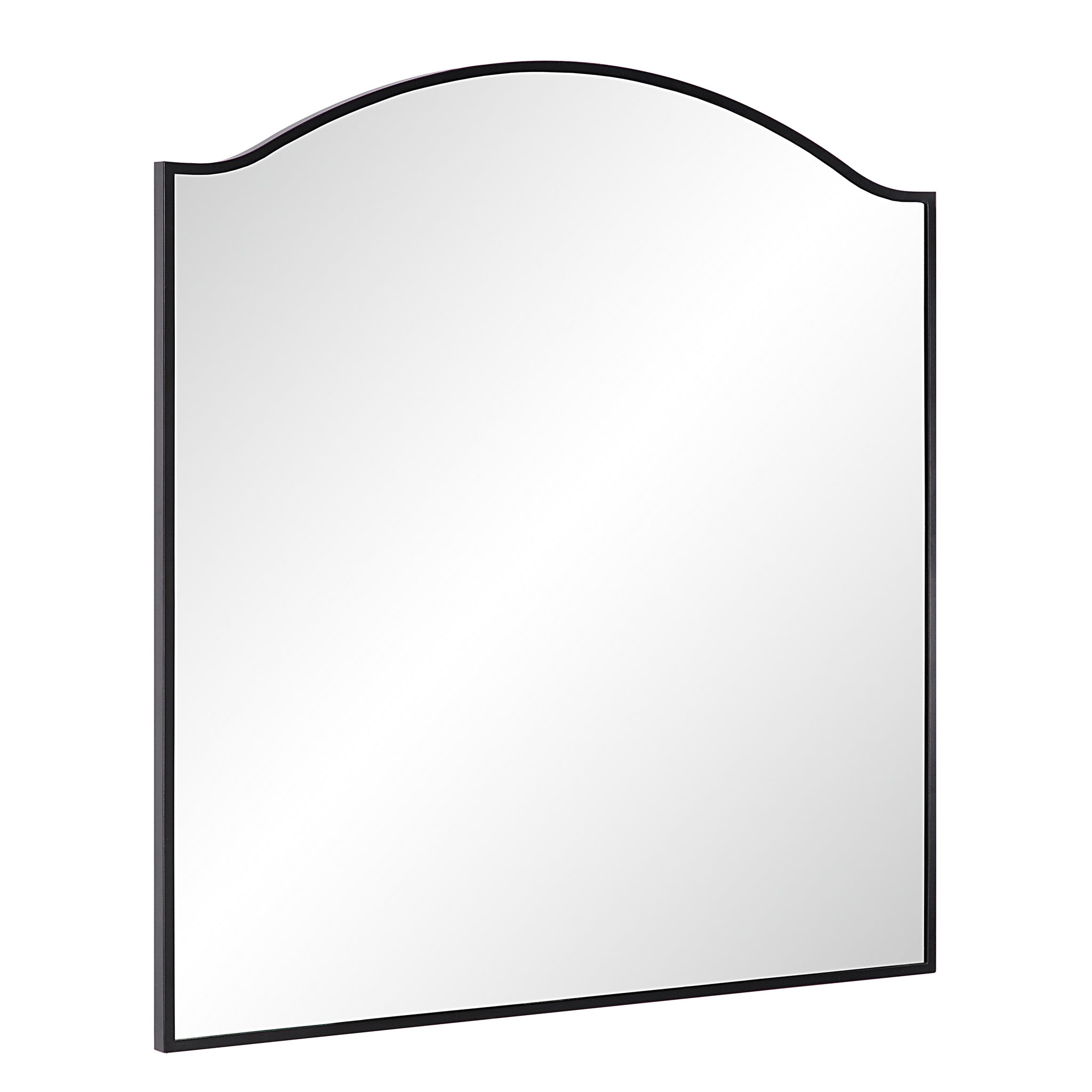 Bandon Wall Mirror angled view, featuring a black frame and a curved top design.