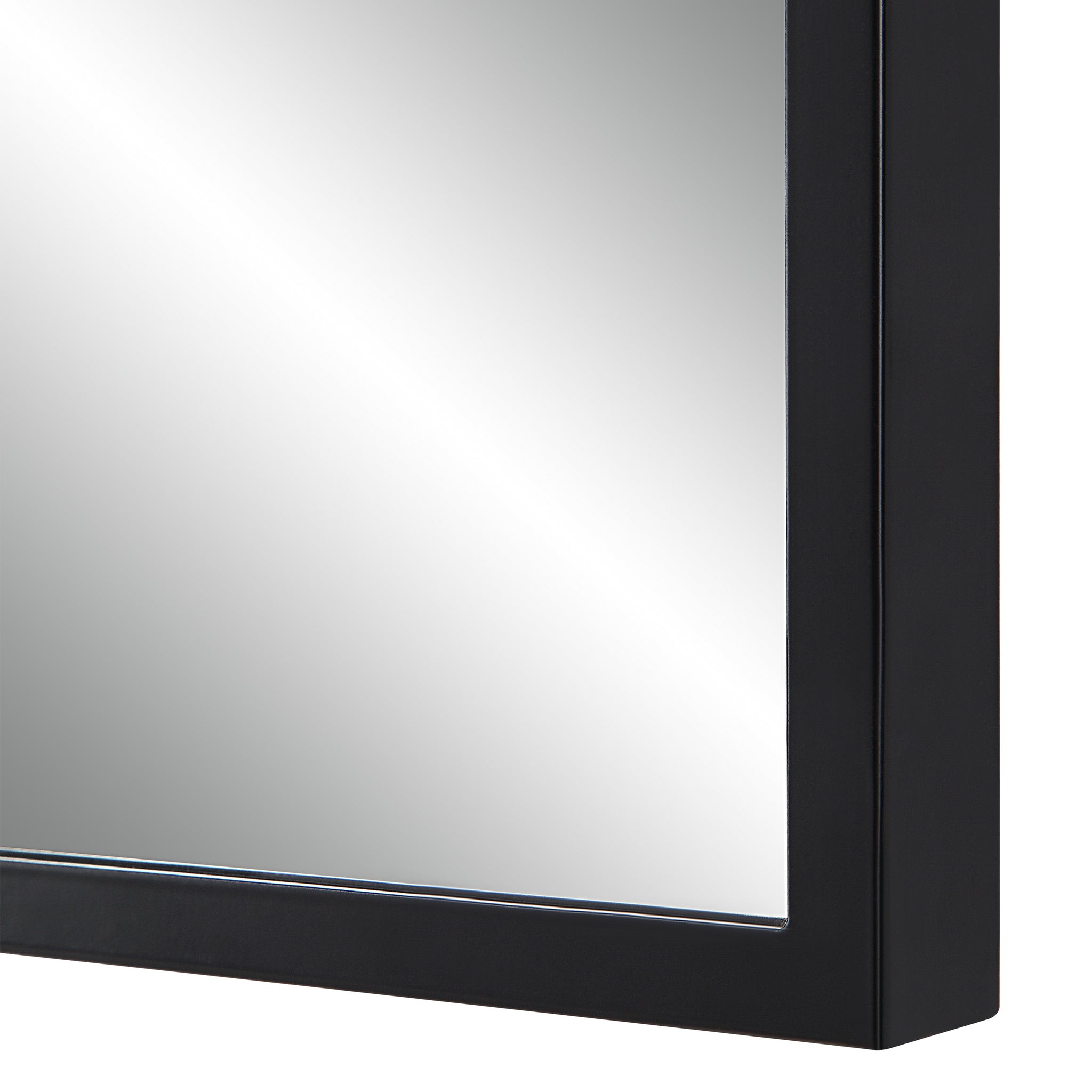 Close-up of Bandon Wall Mirror edge, highlighting the black frame and reflective surface.