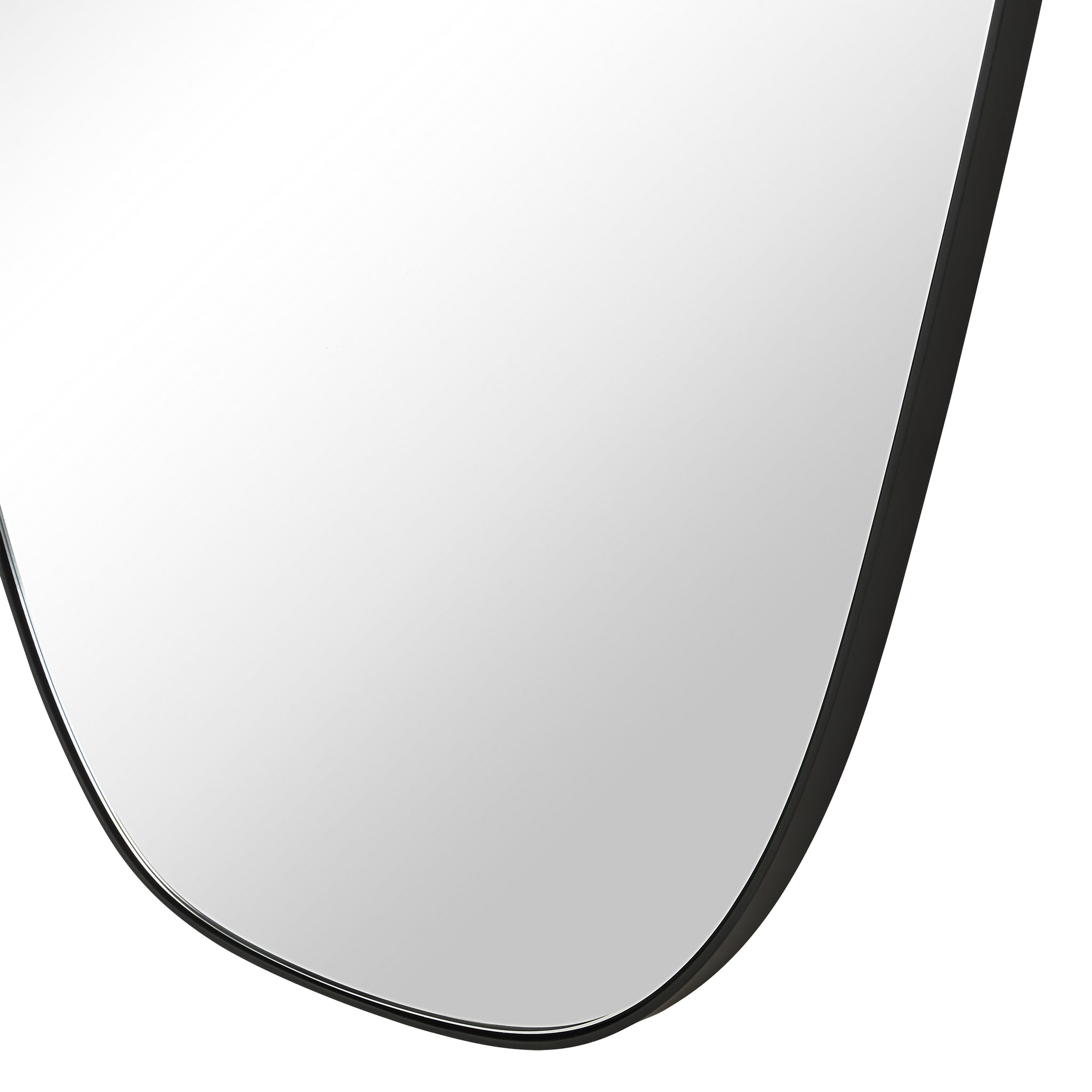 Close-up of Enina mirror by Renwil, highlighting the smooth reflective surface and rounded edges.