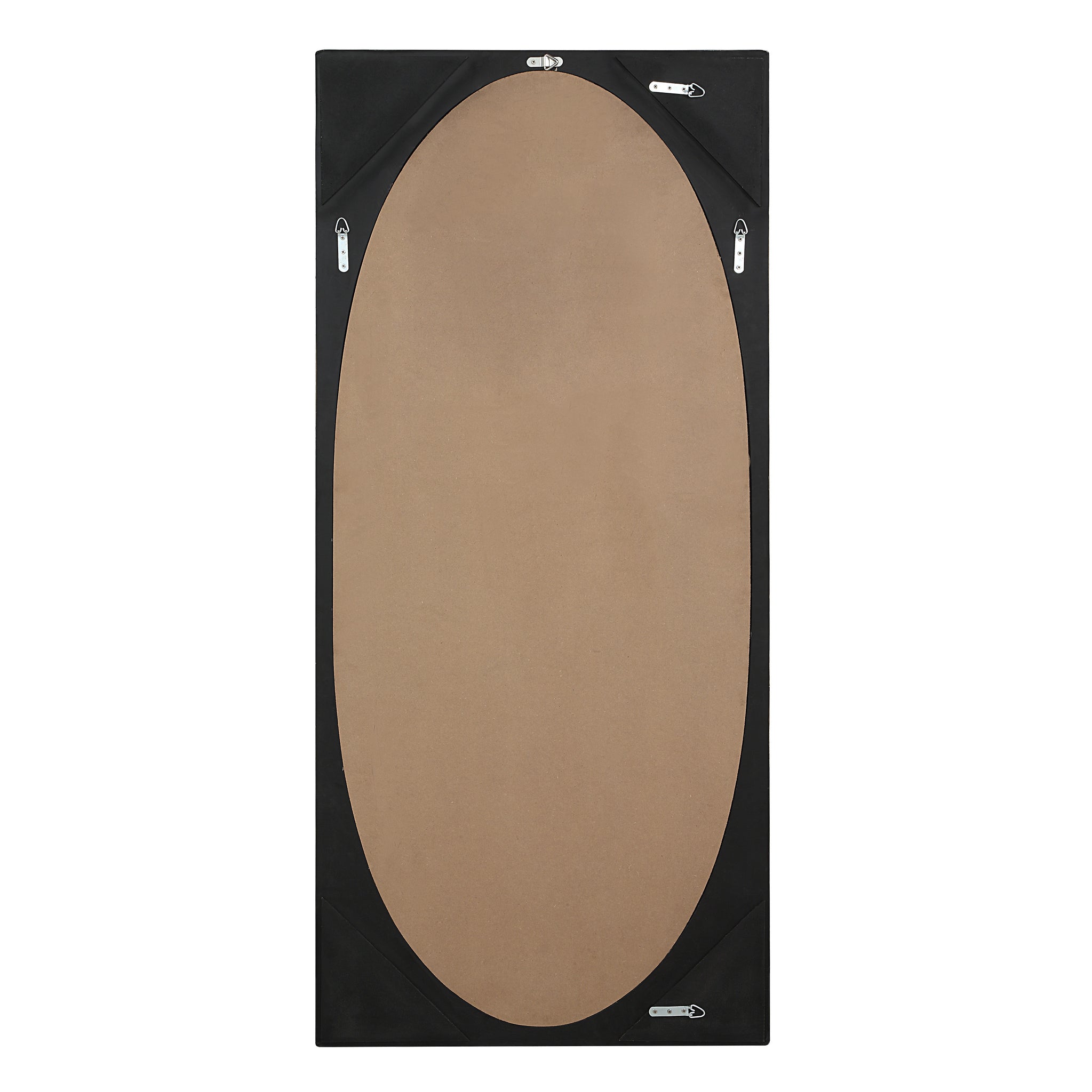Back view of Sitia mirror showing a brown backing with mounting hardware.