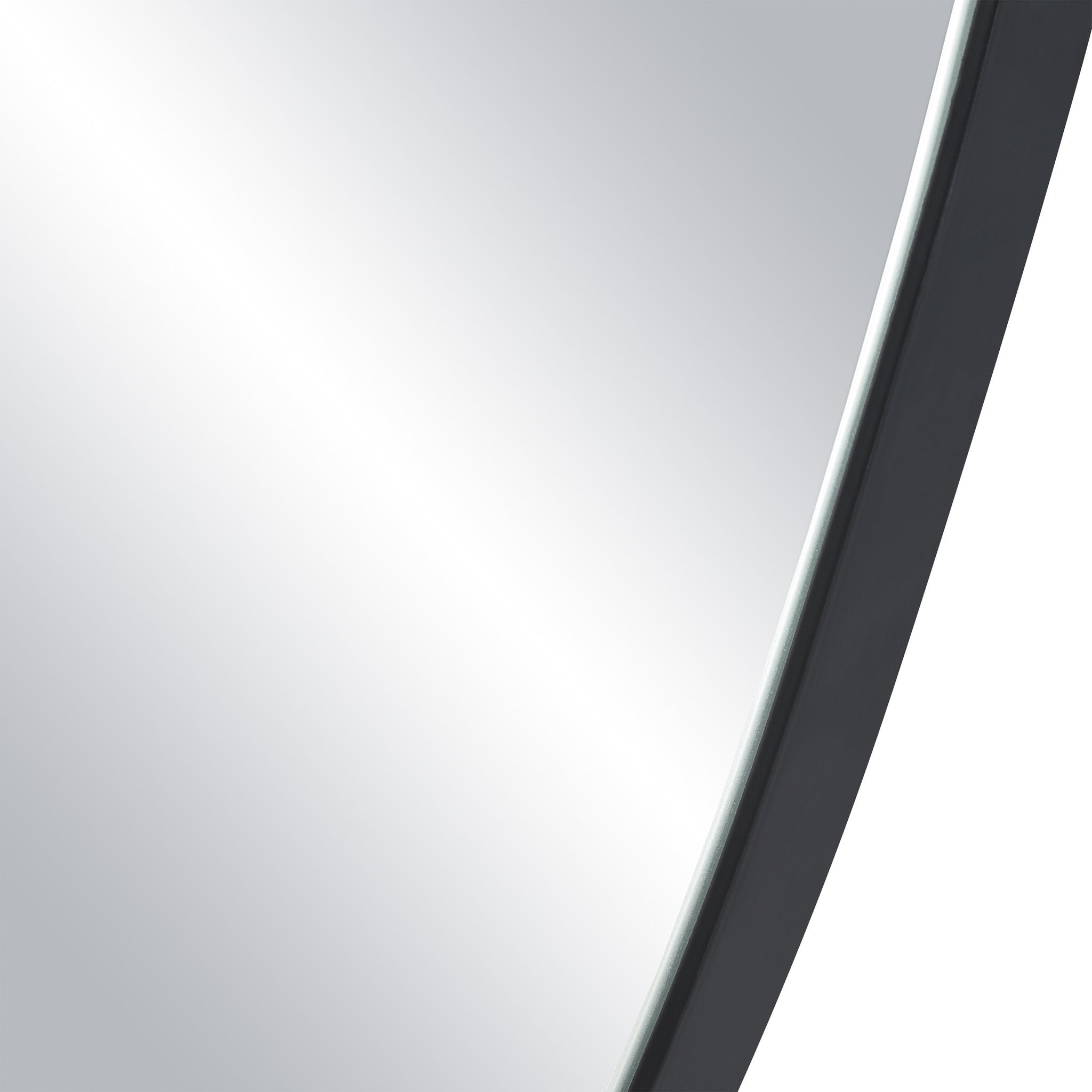 Close-up of Jane Wall Mirror edge, highlighting the sleek black frame and smooth reflective surface.