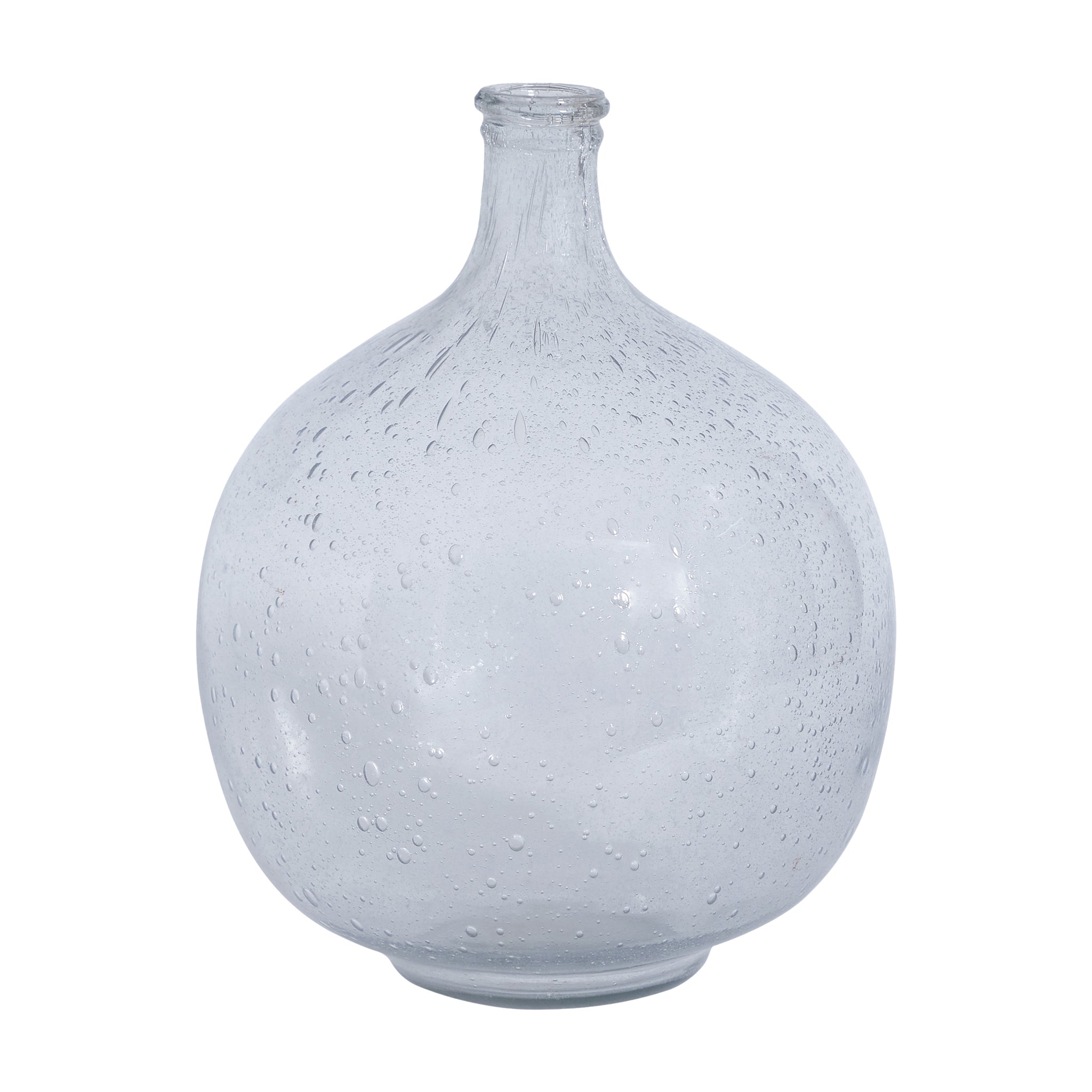 Mirabella vase by Renwil, clear glass with bubble texture, round shape, top view