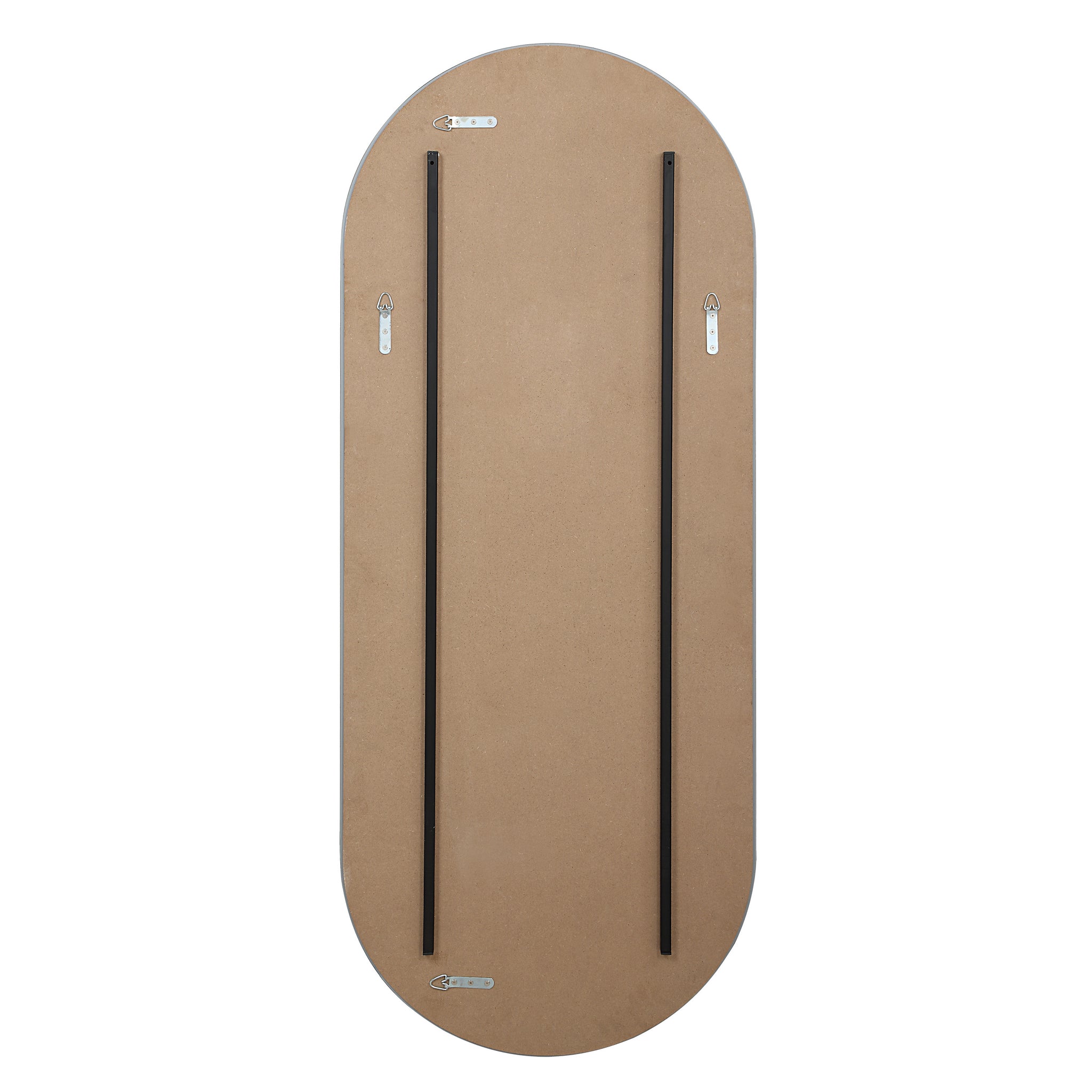 Back view of Kastelli mirror with mounting hardware and a flat surface.