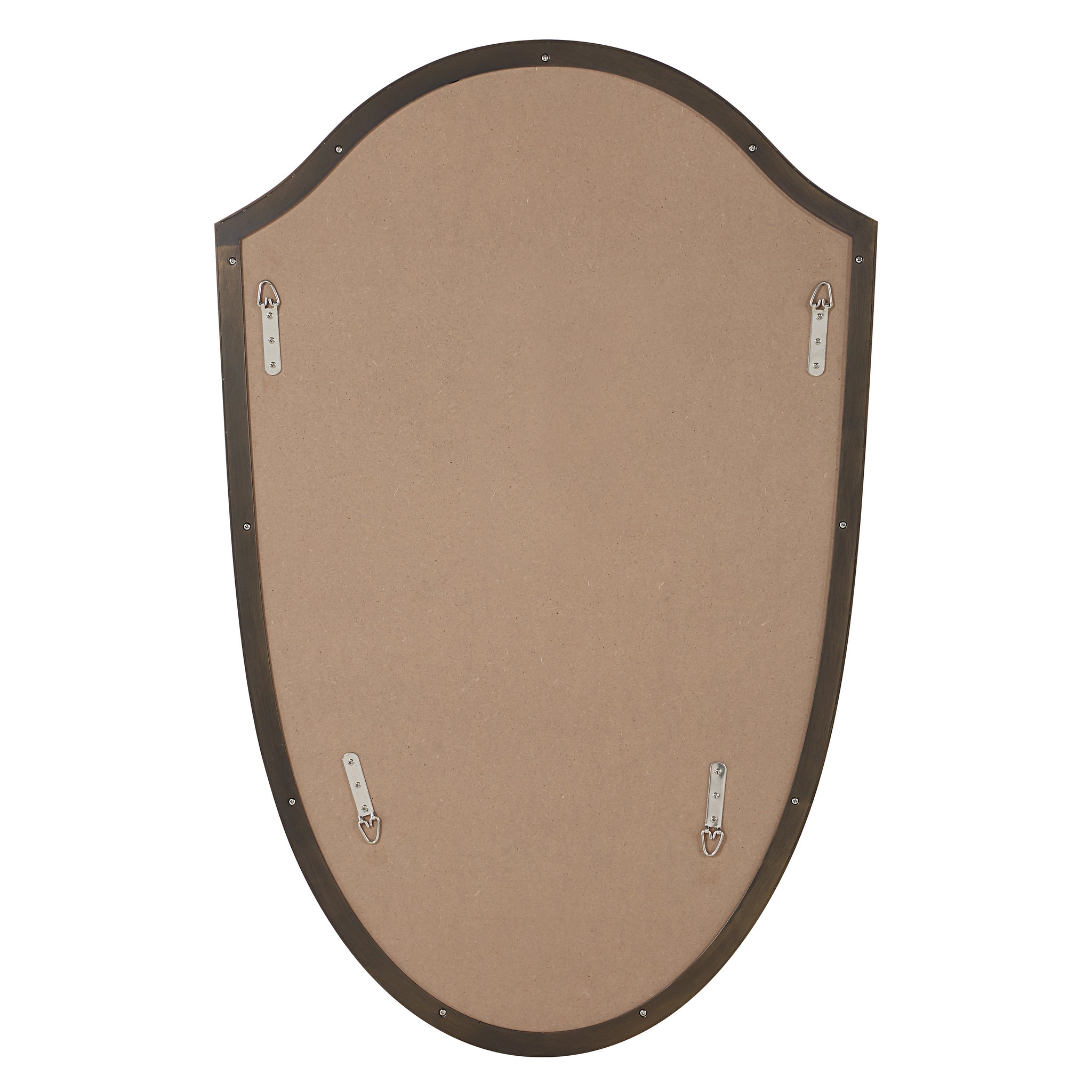 Reims mirror by Renwil, back view showing mounting hardware and smooth backing.