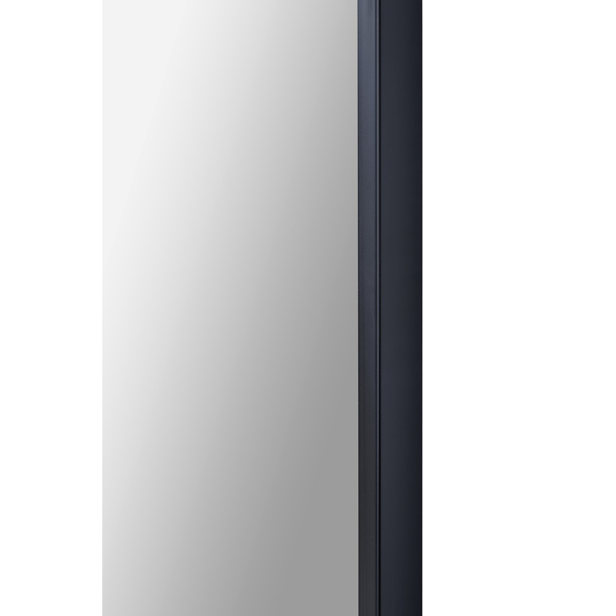 Waren Wall Mirror with a sleek black frame and a reflective surface, shown from a side angle.
