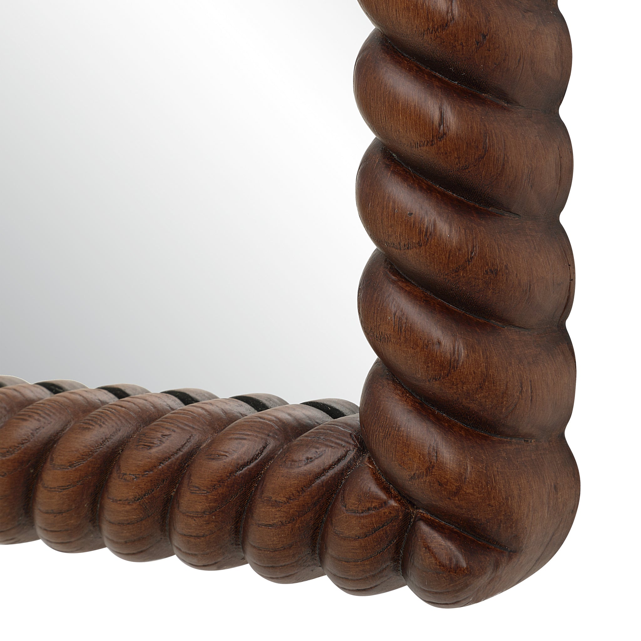 Close-up of Madiwell mirror's brown twisted rope frame, showcasing intricate detailing.