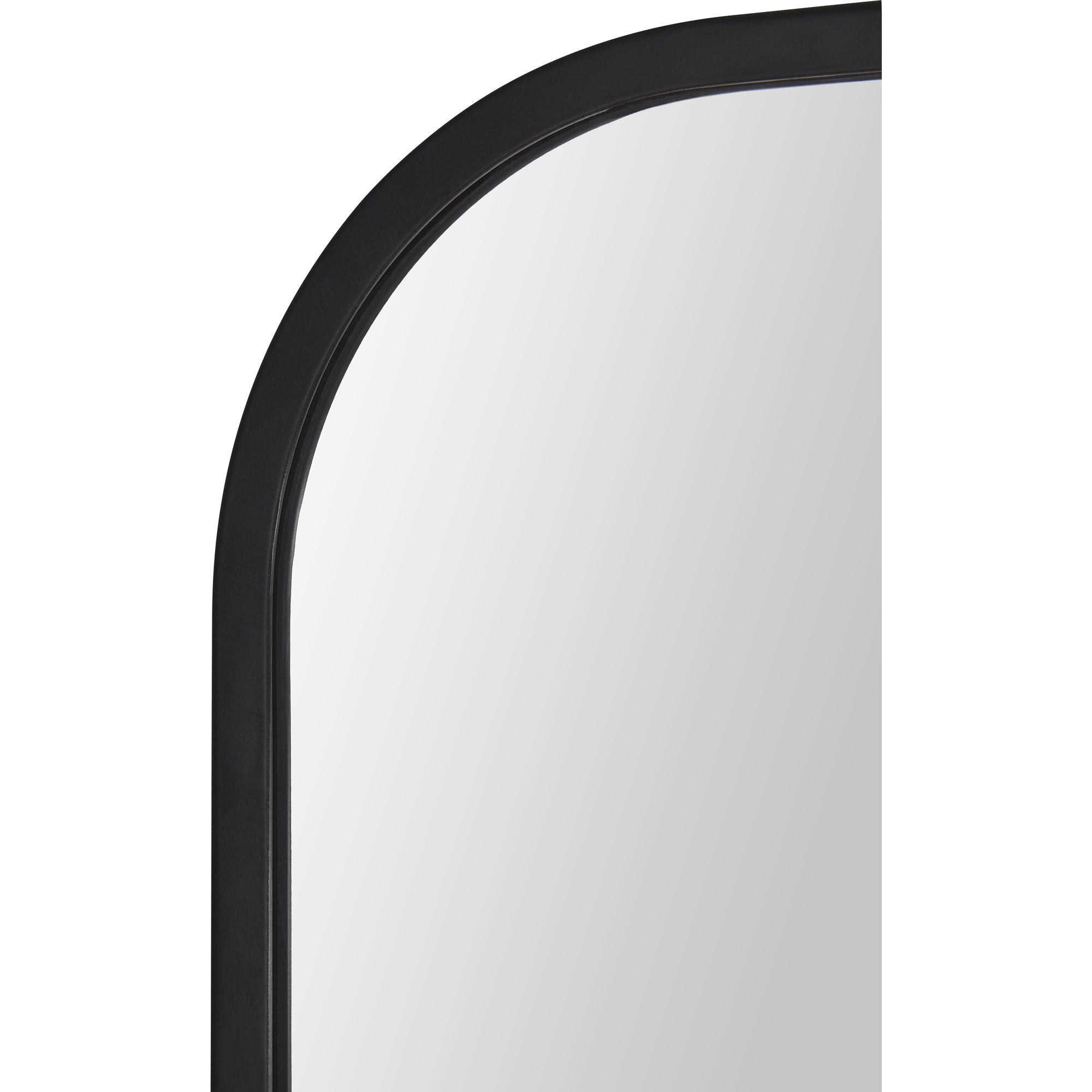 Close-up of Jackline Wall Mirror's rounded top and black frame detail.