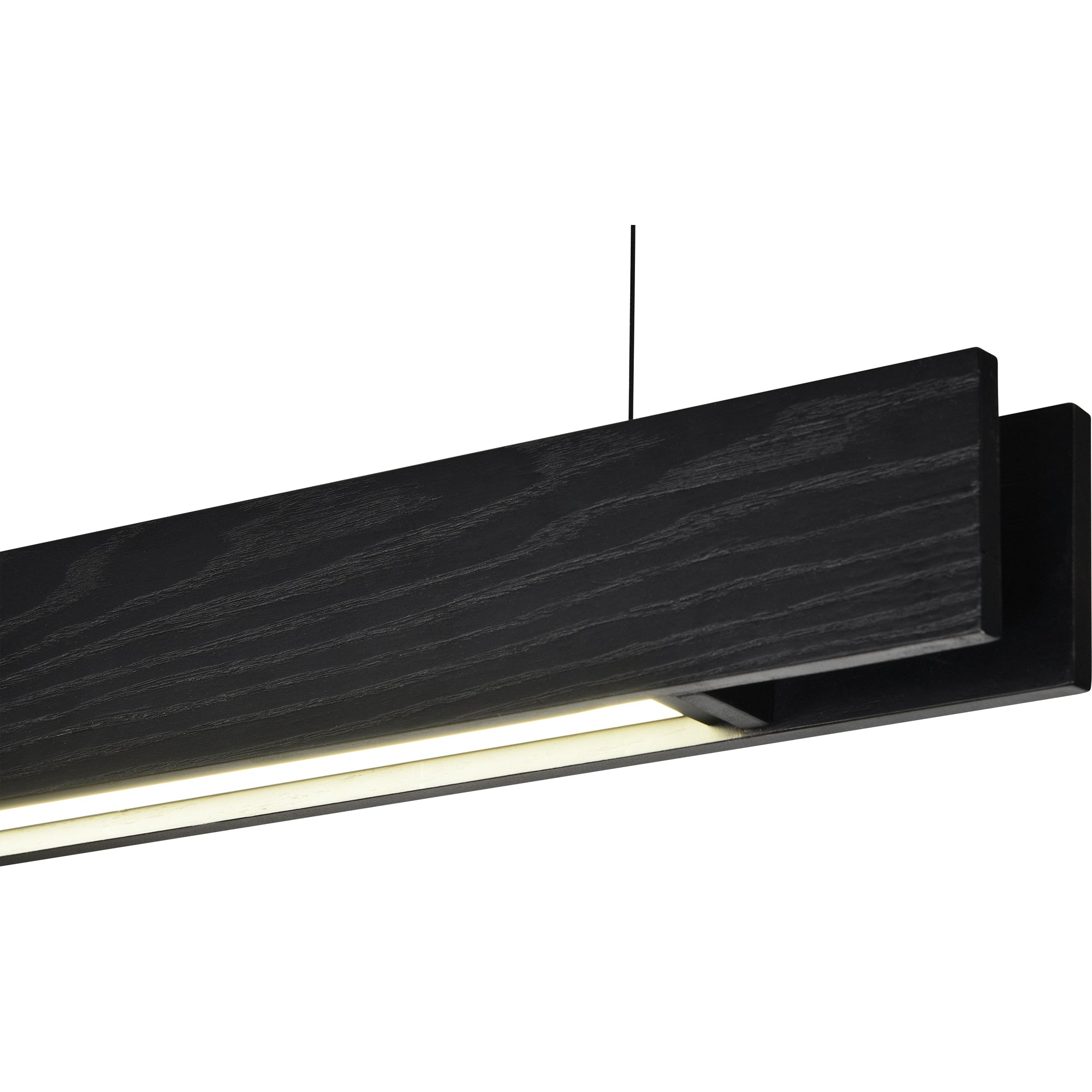 Taya Ceiling Fixture by Renwil, close-up of black wood linear design with light