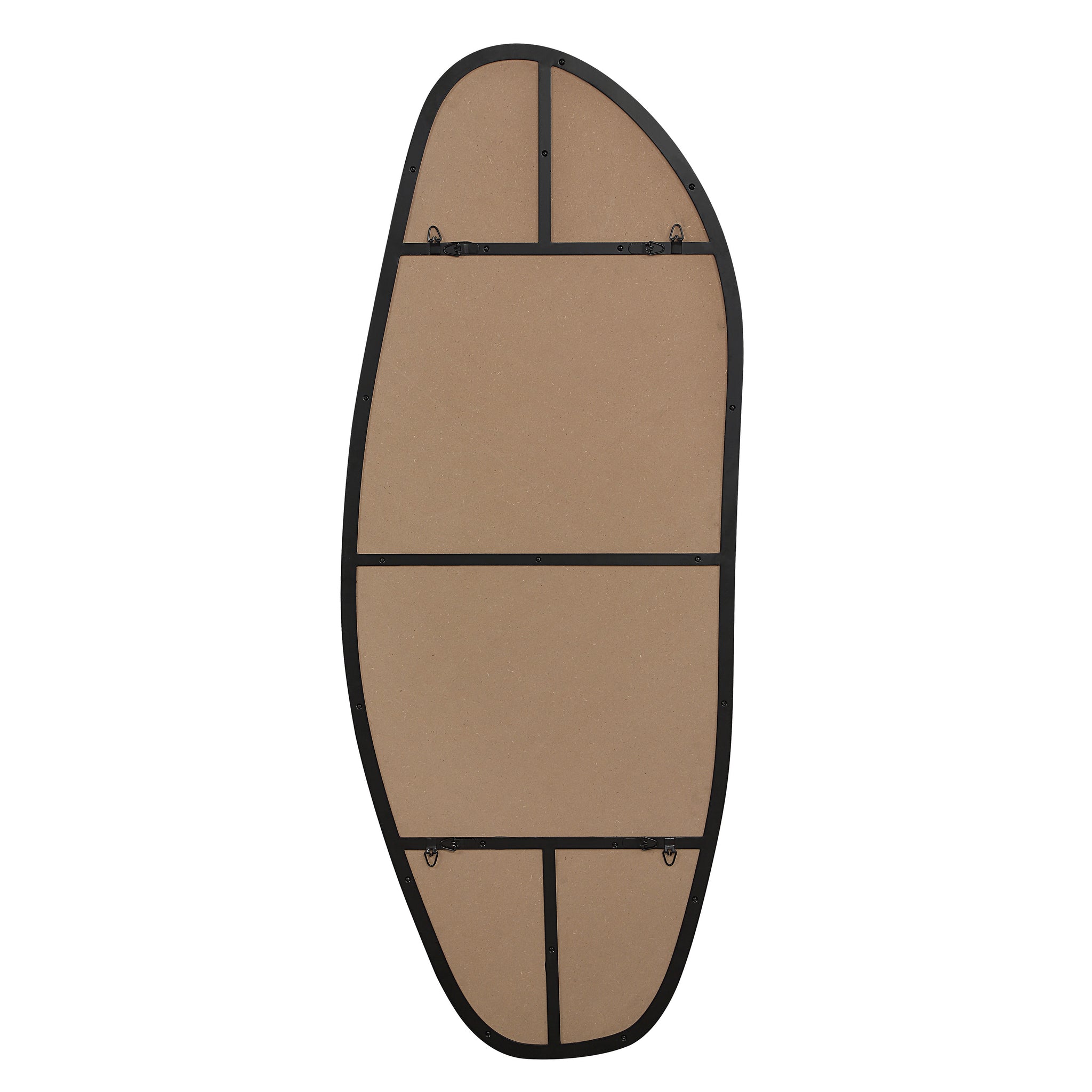 Back view of Enina mirror by Renwil, showing the sturdy backing with black frame and mounting hooks.
