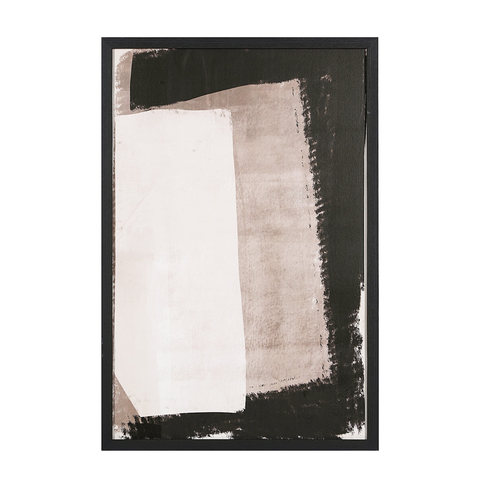 Watson wall decor showcasing a large abstract composition in black and beige with a black frame