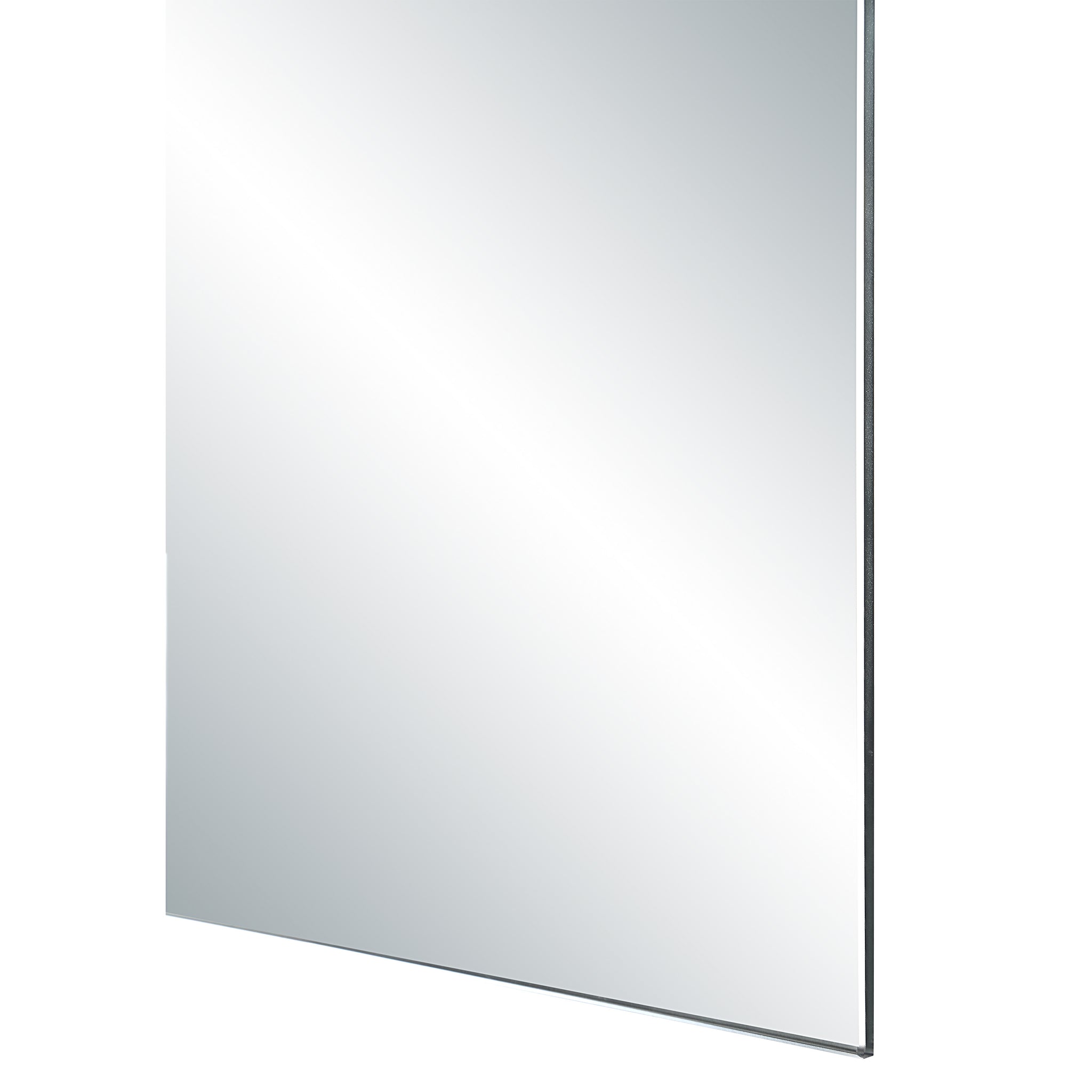 Erica mirror by Renwil viewed from the side, highlighting its slim profile and reflective surface.