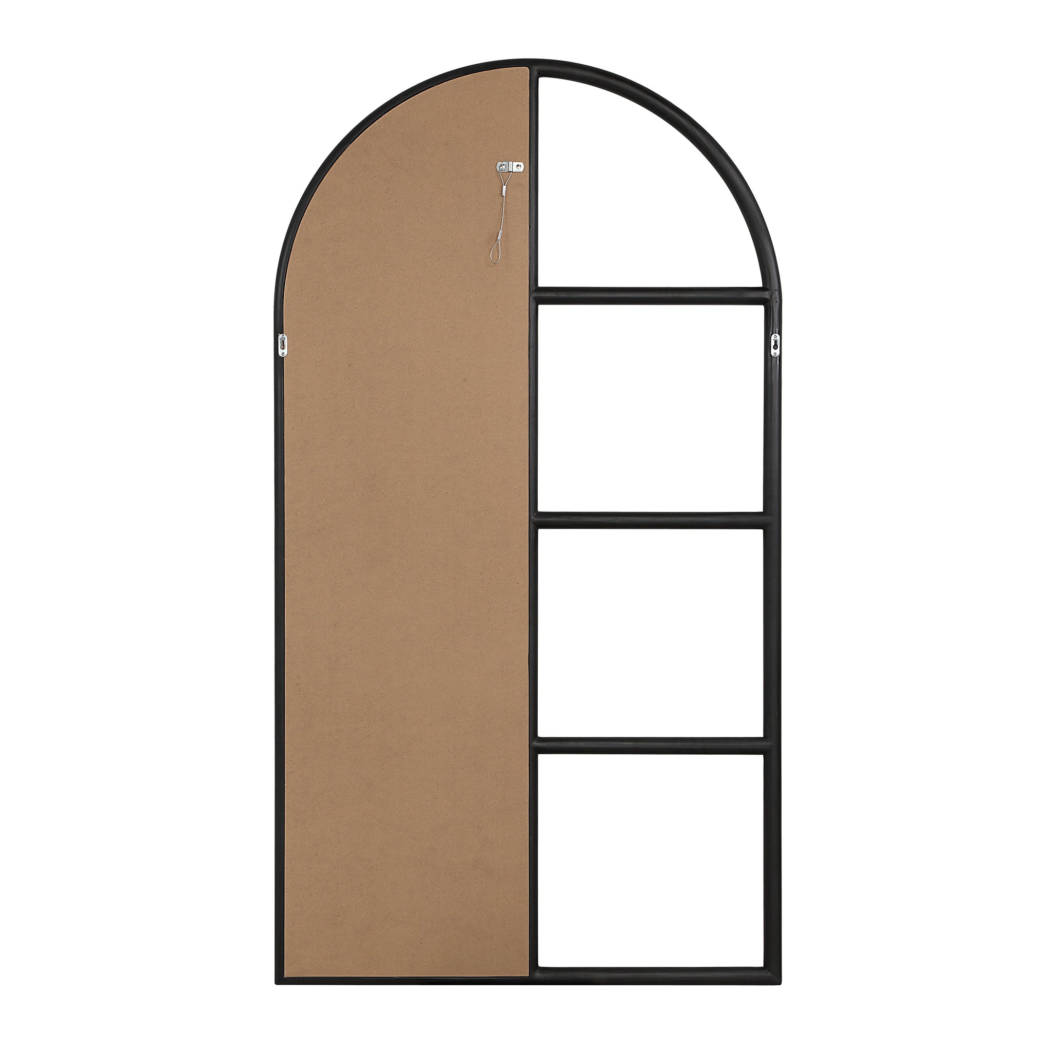Back view of Trellis Mirror by Renwil, showing the brown backing and hanging hardware.