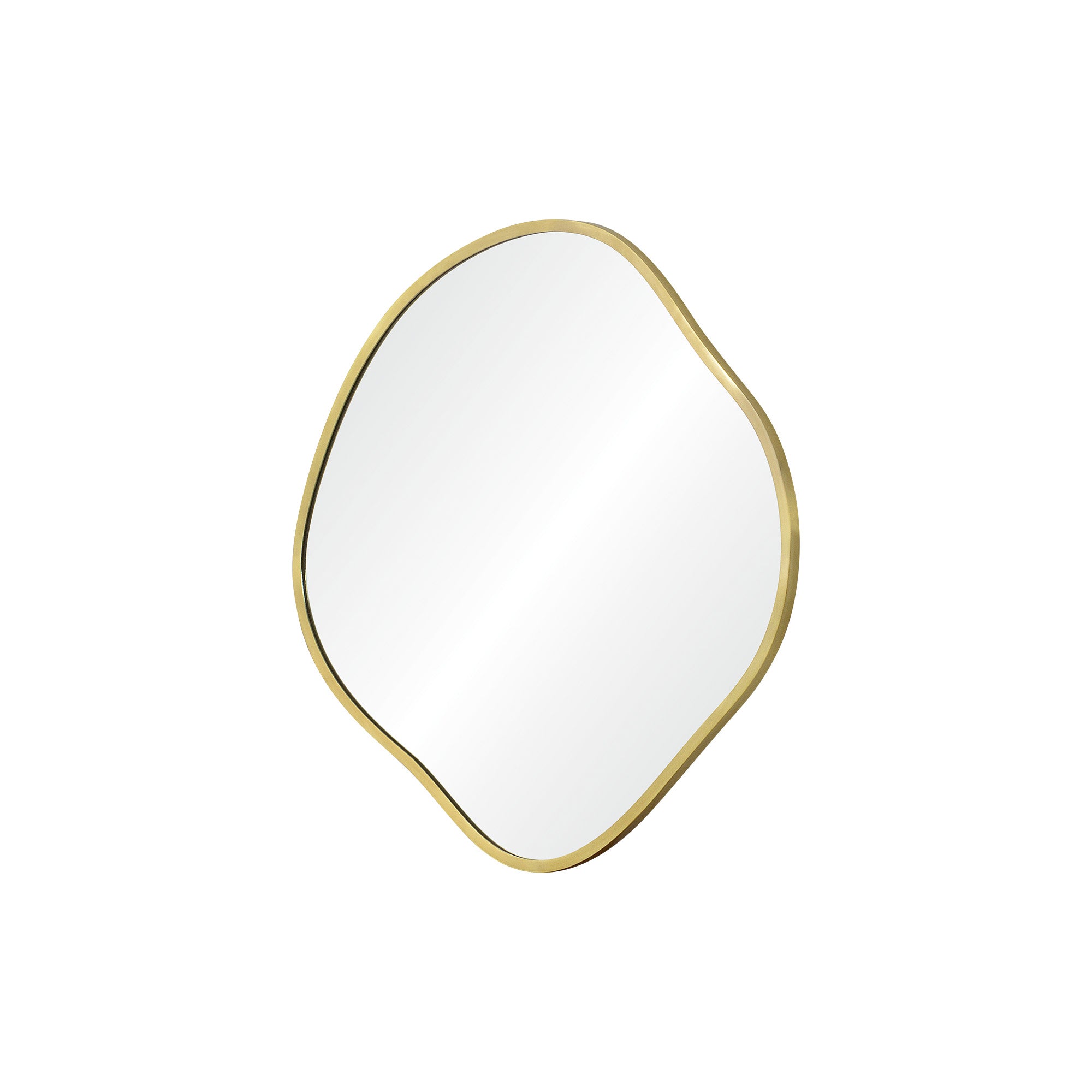 Nucleus Wall Mirror with a unique, asymmetrical shape and gold trim