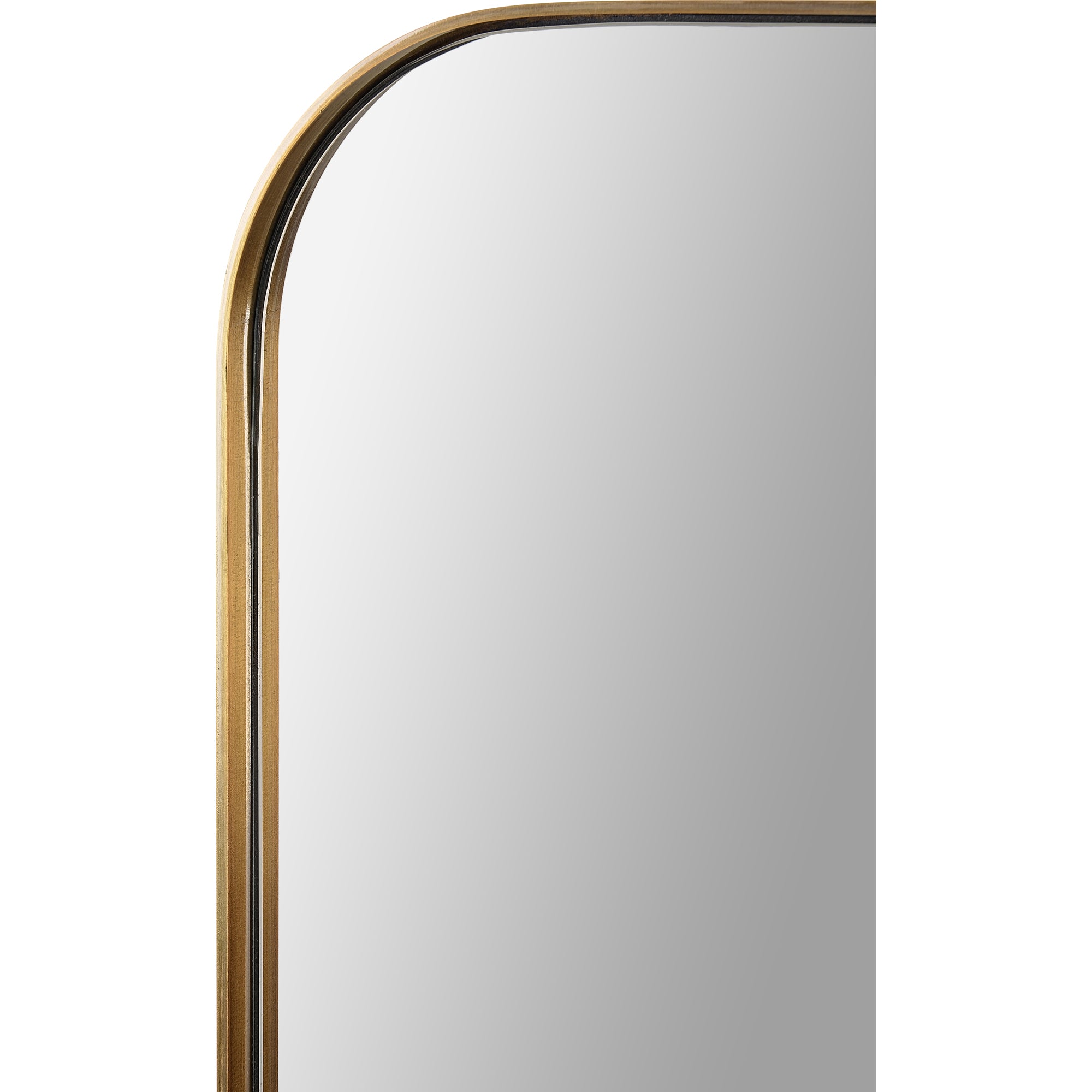 Close-up of Edwin Wall Mirror's gold frame, highlighting the smooth edges and reflective surface.