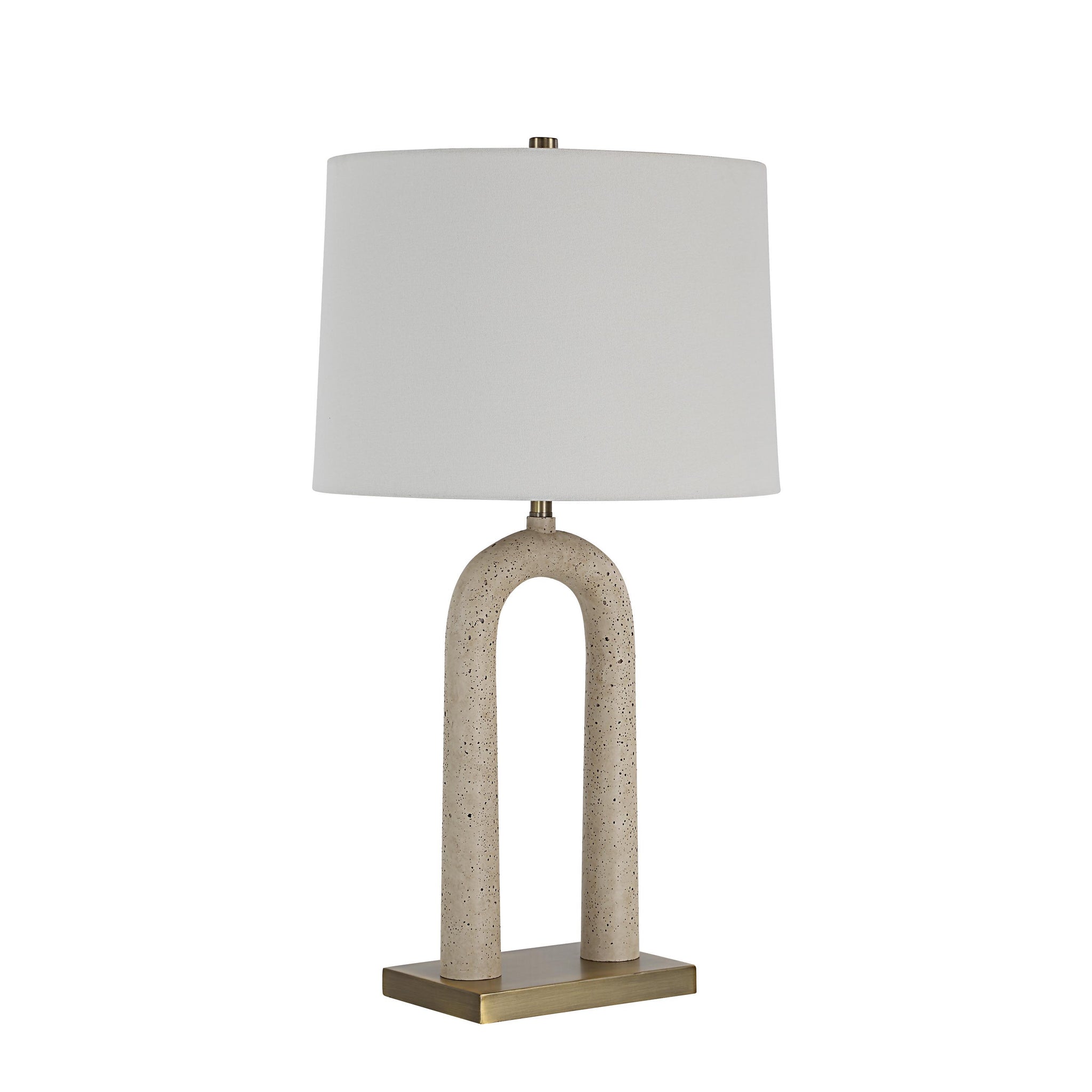 Primula table lamp with a beige textured base and white fabric shade